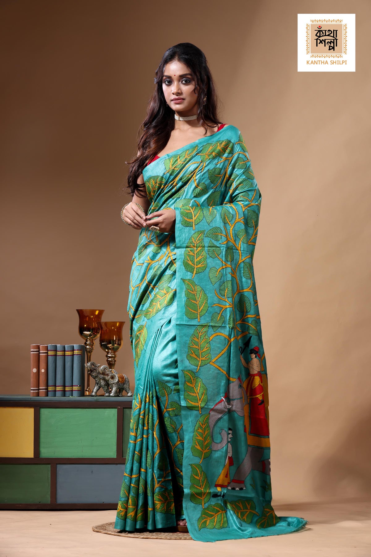 Dye Pure Gachi Tussar Kantha Stitch Saree SN2630765