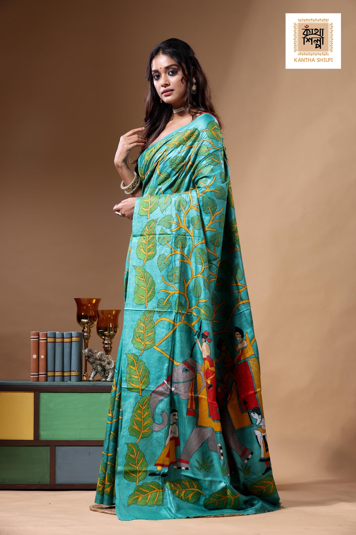 Dye Pure Gachi Tussar Kantha Stitch Saree SN2630765