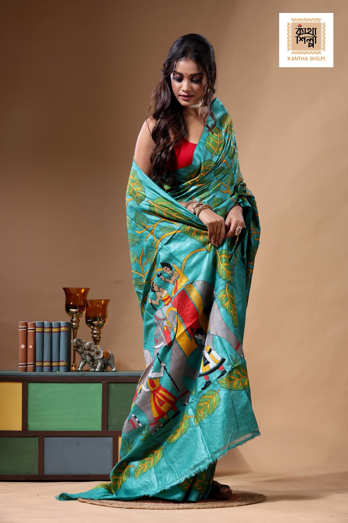 Dye Pure Gachi Tussar Kantha Stitch Saree SN2630765