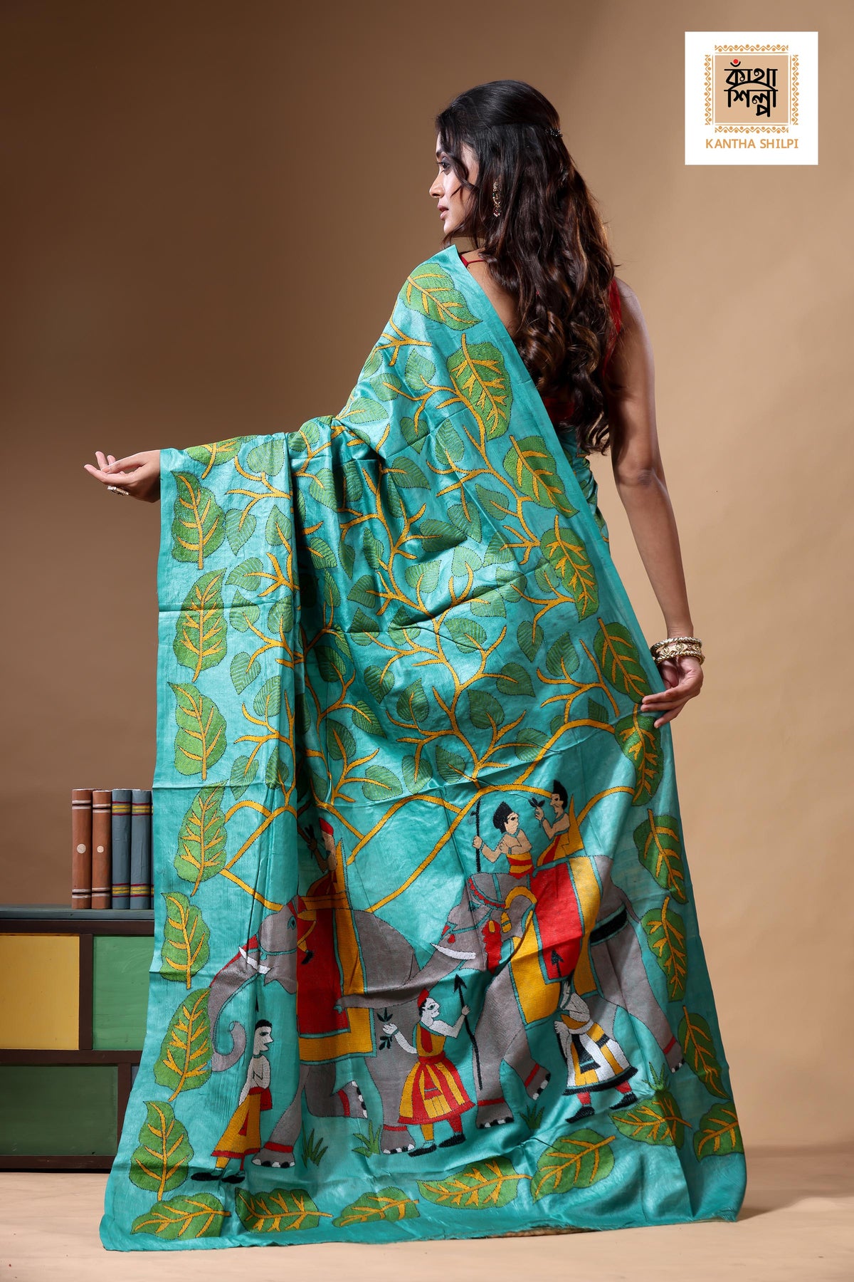Dye Pure Gachi Tussar Kantha Stitch Saree SN2630765
