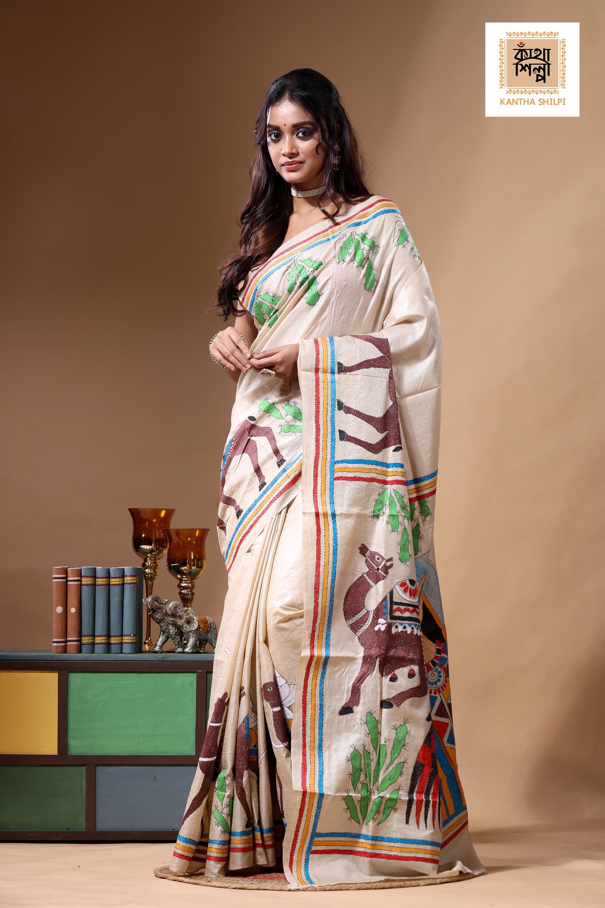 Pure Gachi Tussar Kantha Stitch Saree SN2630771