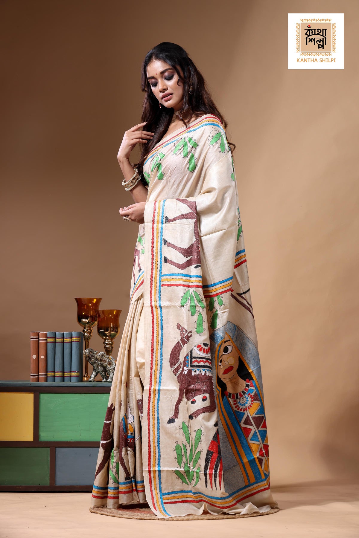 Pure Gachi Tussar Kantha Stitch Saree SN2630771