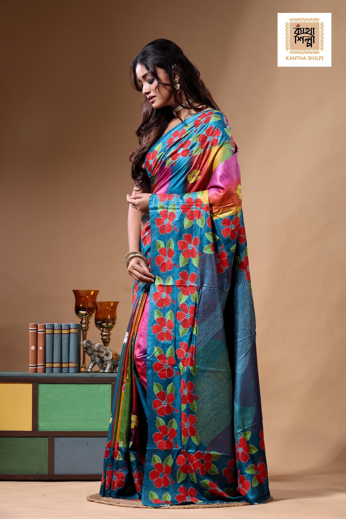 Dye Pure Gachi Tussar Kantha Stitch Saree SN2630777