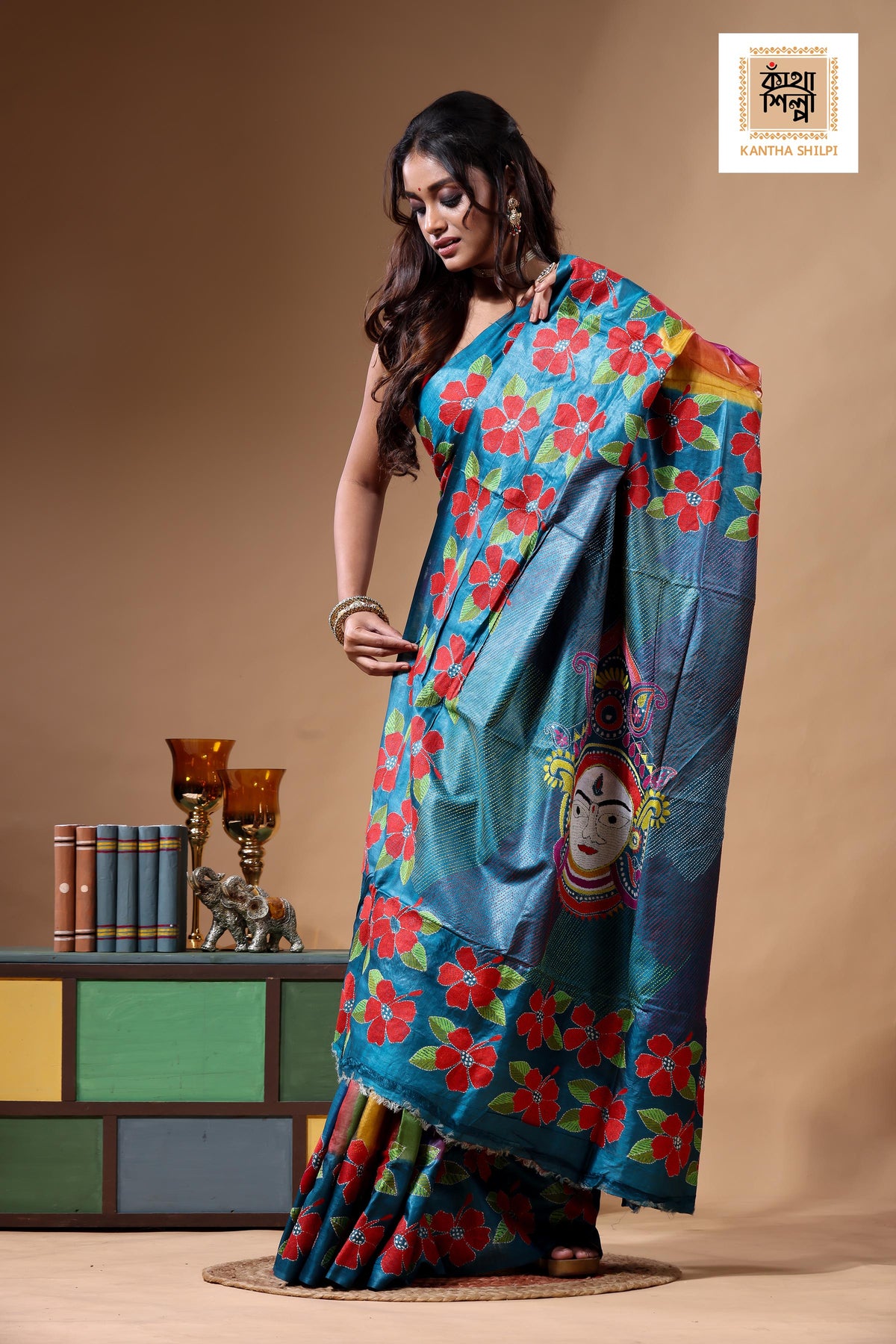 Dye Pure Gachi Tussar Kantha Stitch Saree SN2630777