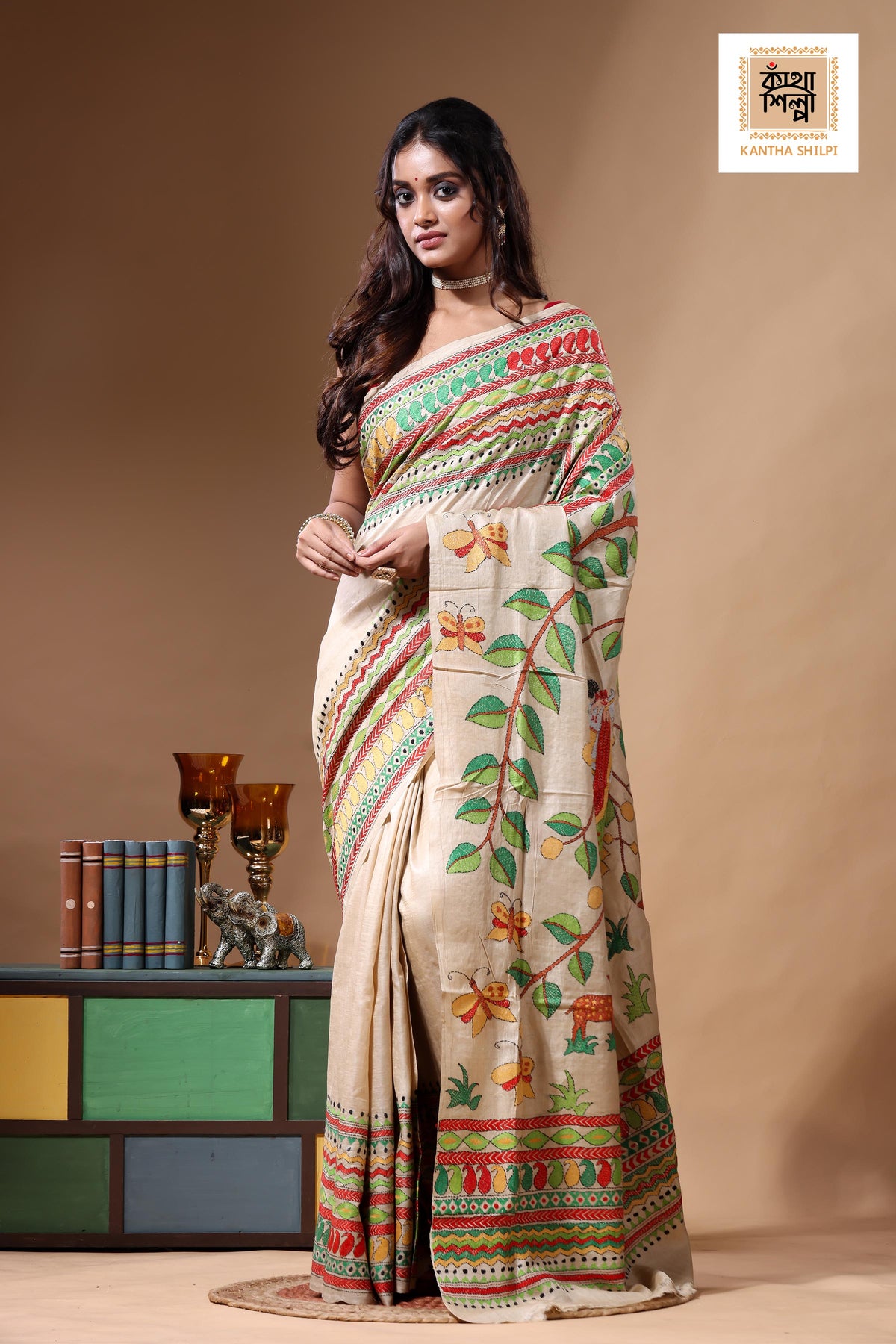 Pure Gachi Tussar Kantha Stitch Saree SN2630783