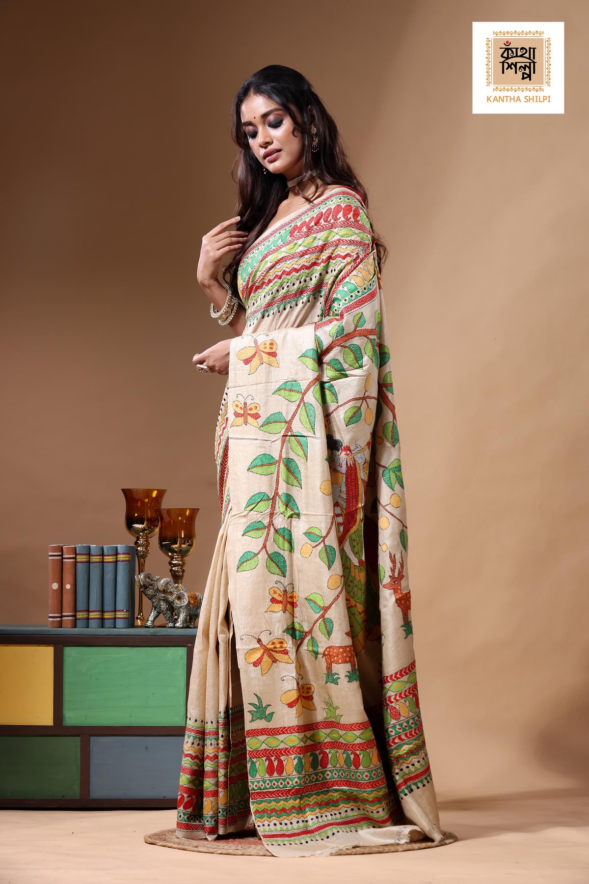 Pure Gachi Tussar Kantha Stitch Saree SN2630783