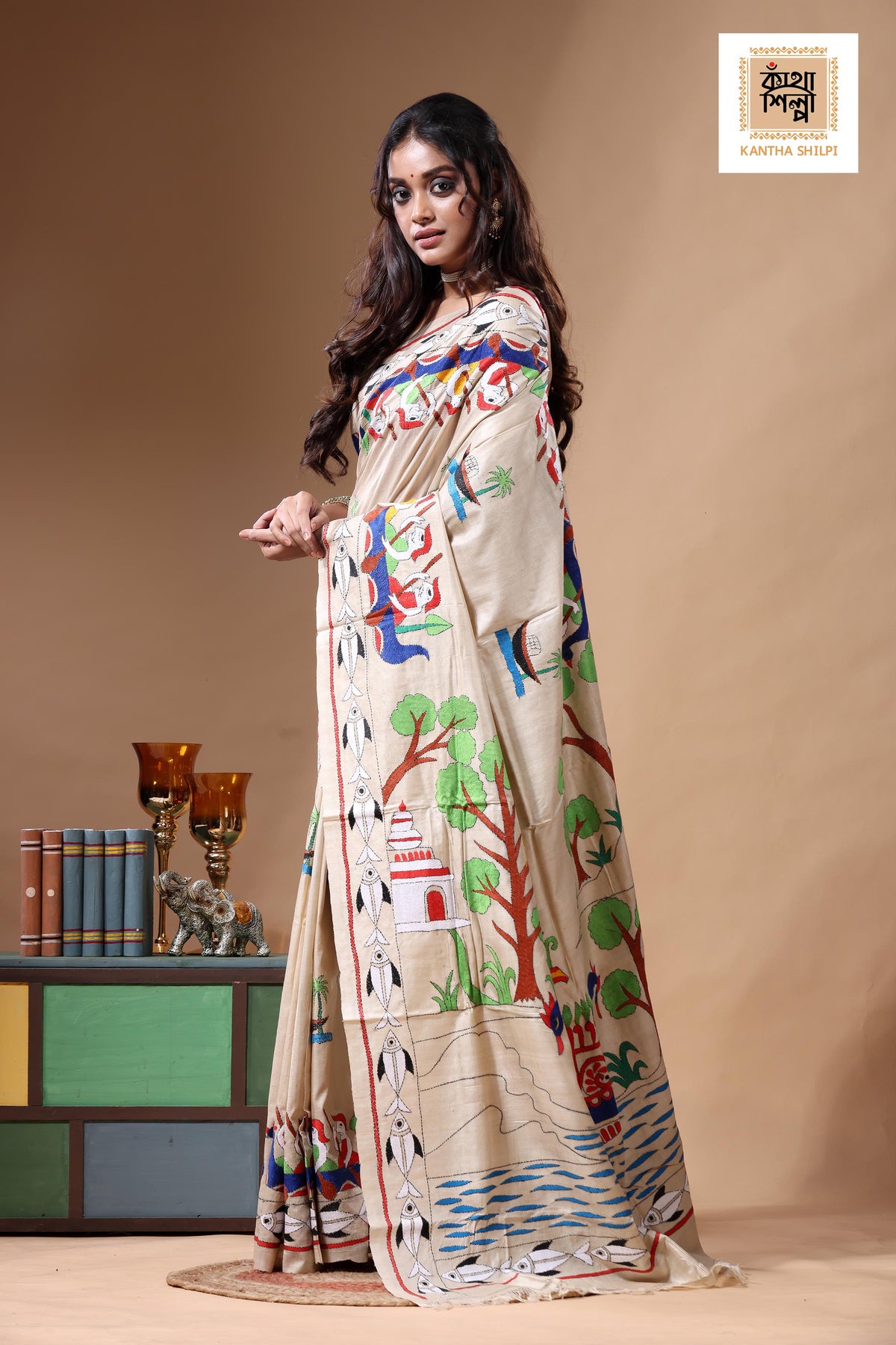 Pure Gachi Tussar Kantha Stitch Saree SN2630789