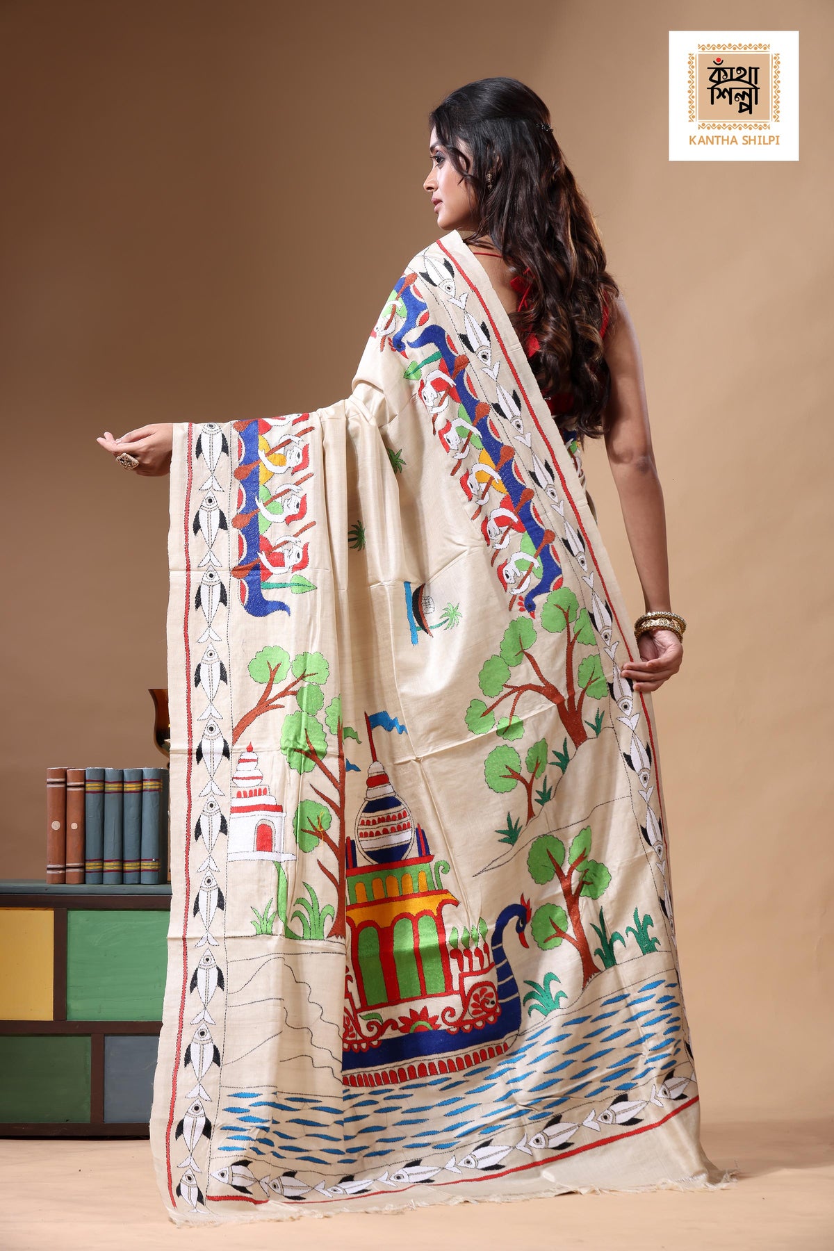 Pure Gachi Tussar Kantha Stitch Saree SN2630789