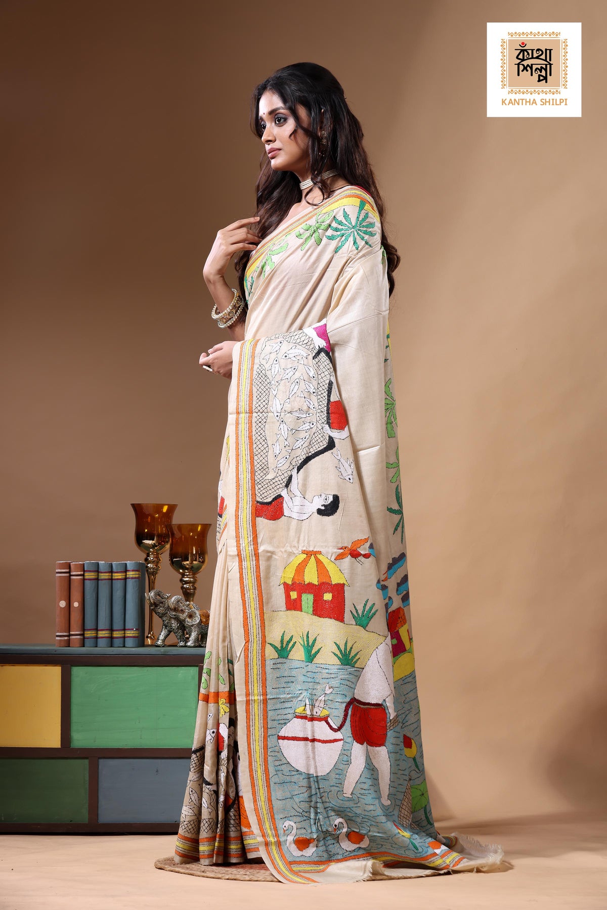 Pure Gachi Tussar Kantha Stitch Saree SN2630795