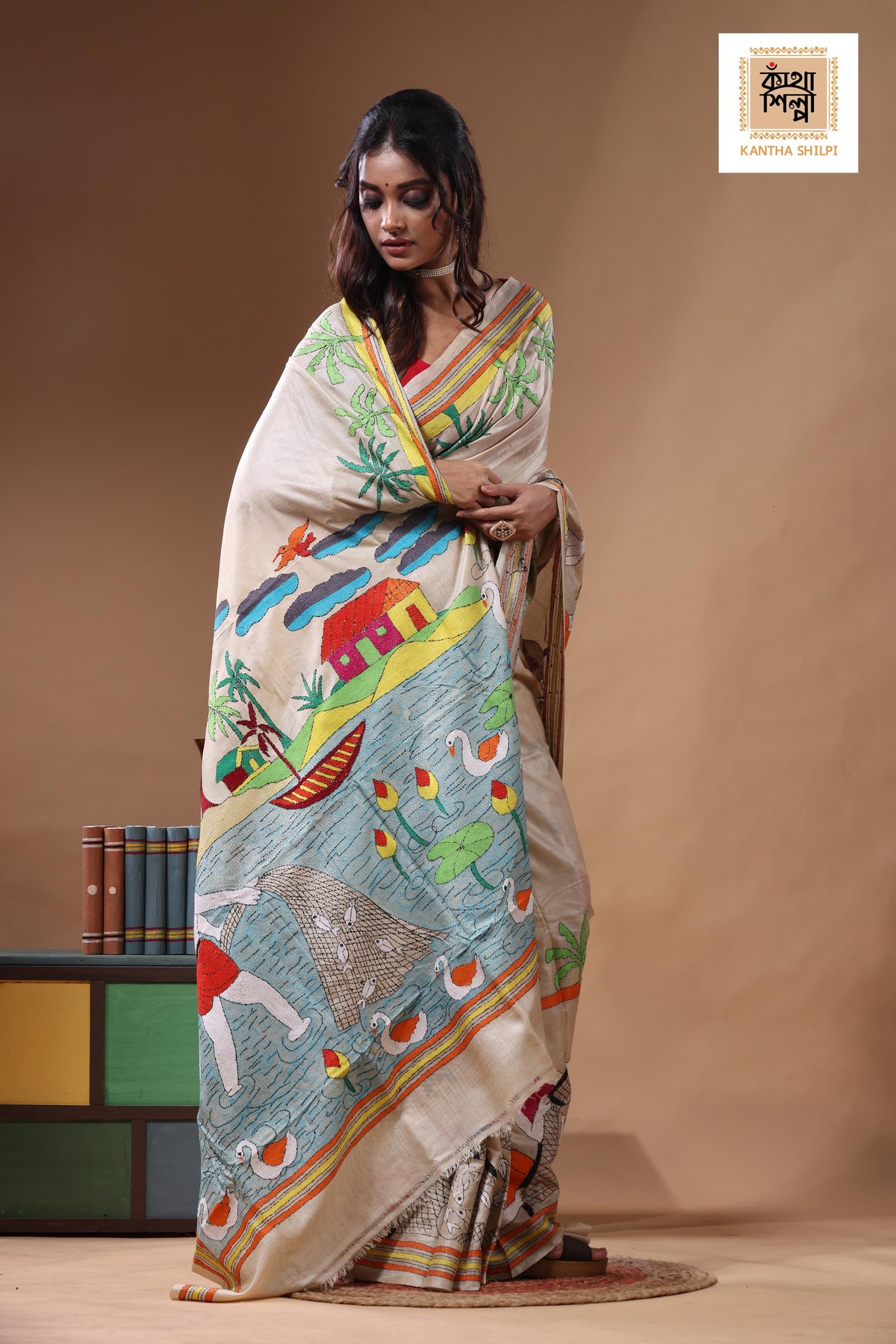 Pure Gachi Tussar Kantha Stitch Saree SN2630795