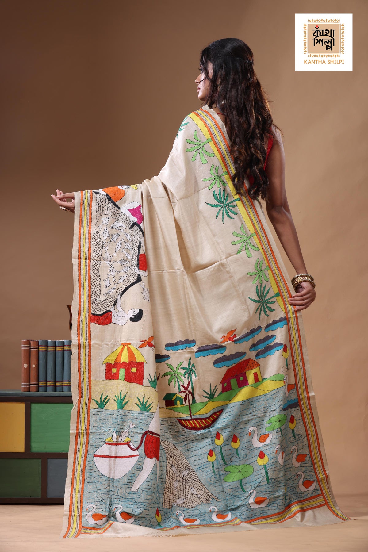 Pure Gachi Tussar Kantha Stitch Saree SN2630795
