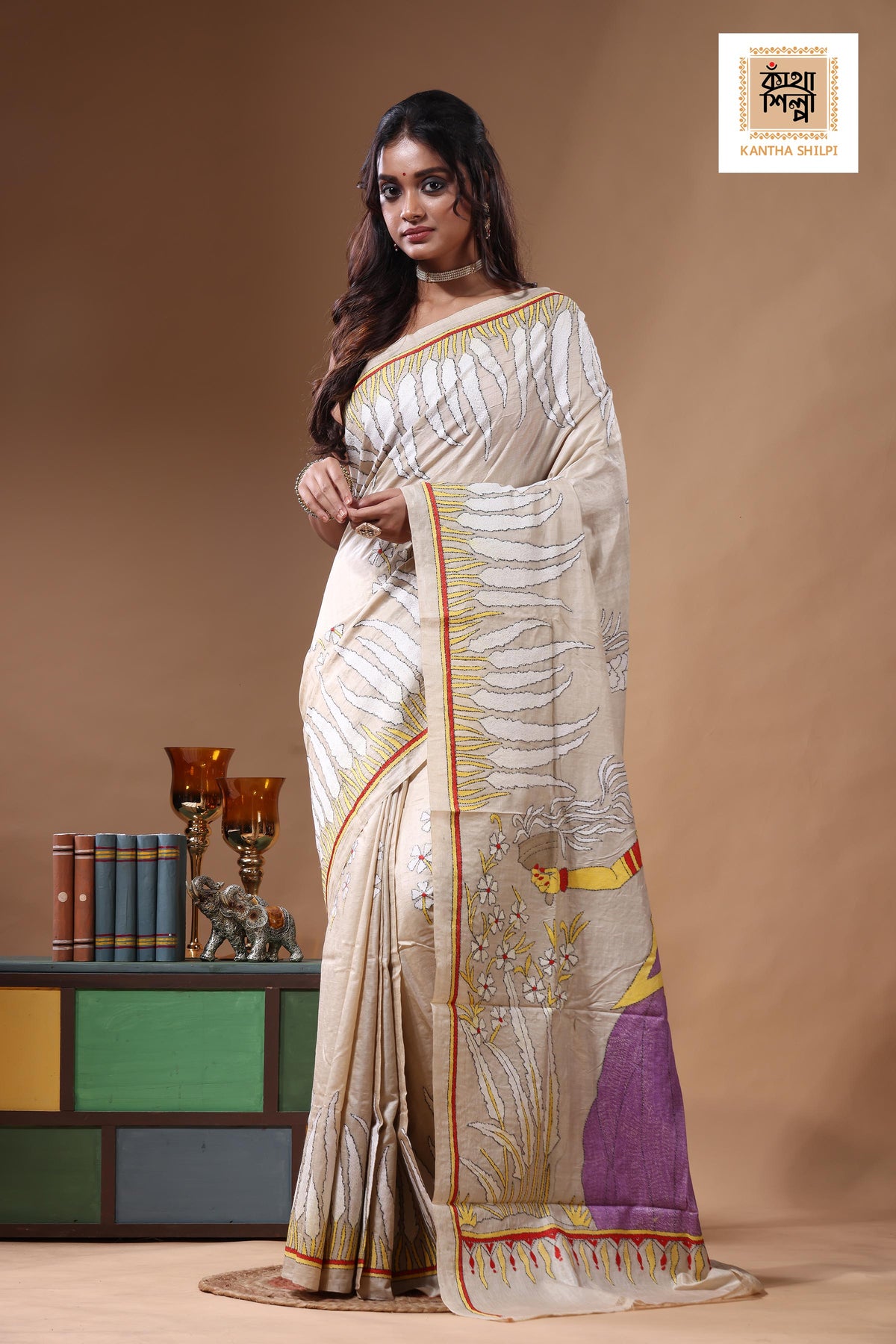 Pure Gachi Tussar Kantha Stitch Saree SN2630801