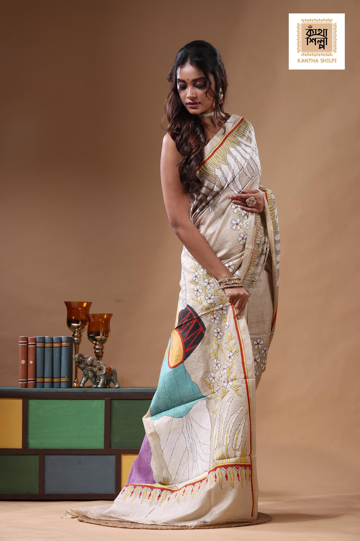 Pure Gachi Tussar Kantha Stitch Saree SN2630801