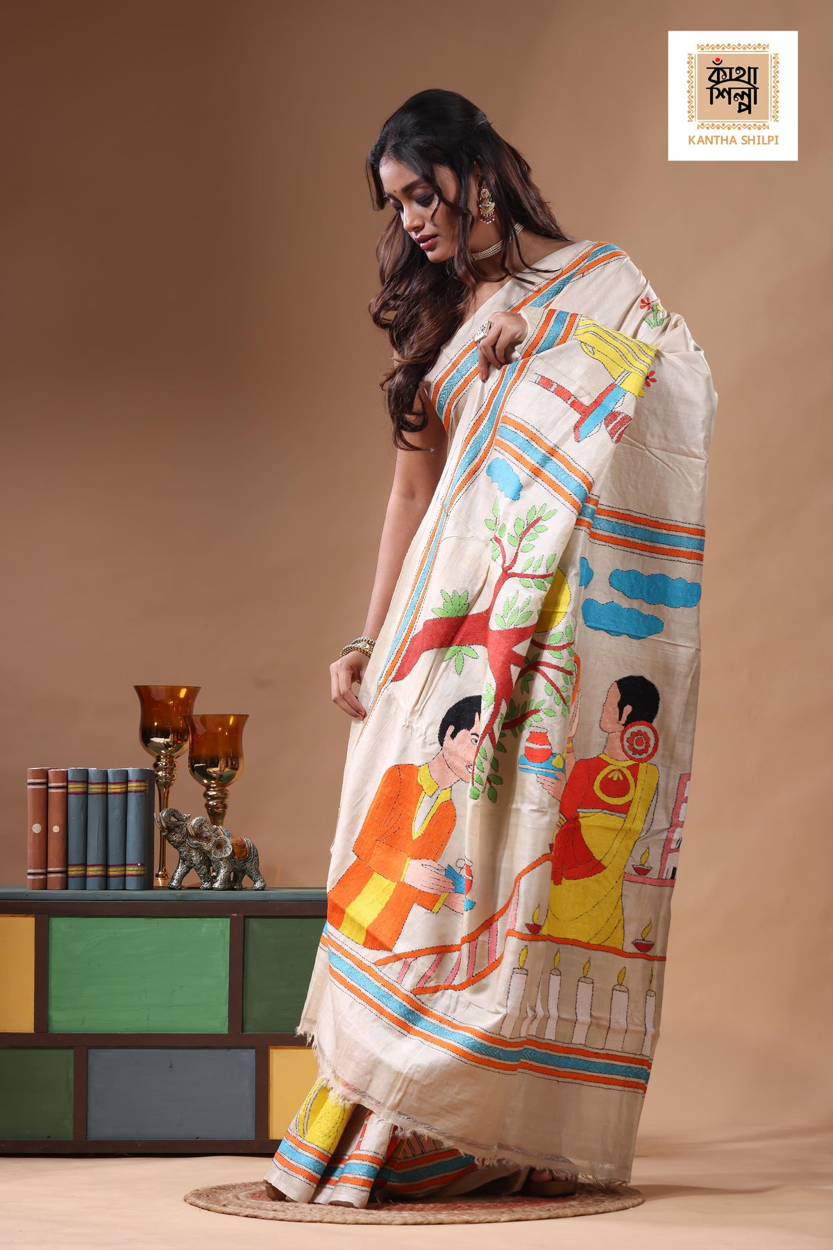 Pure Gachi Tussar Kantha Stitch Saree SN2630807