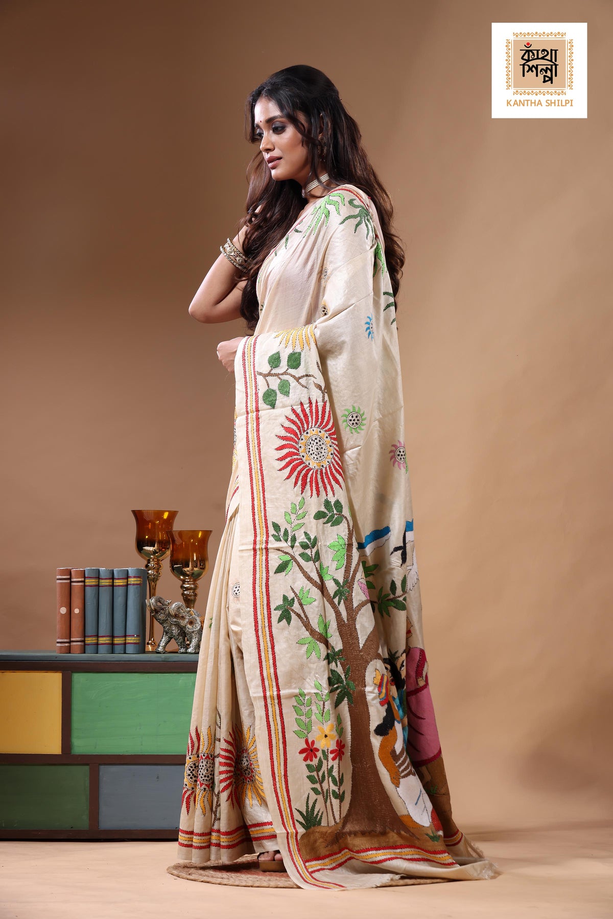 Pure Gachi Tussar Kantha Stitch Saree SN2630818