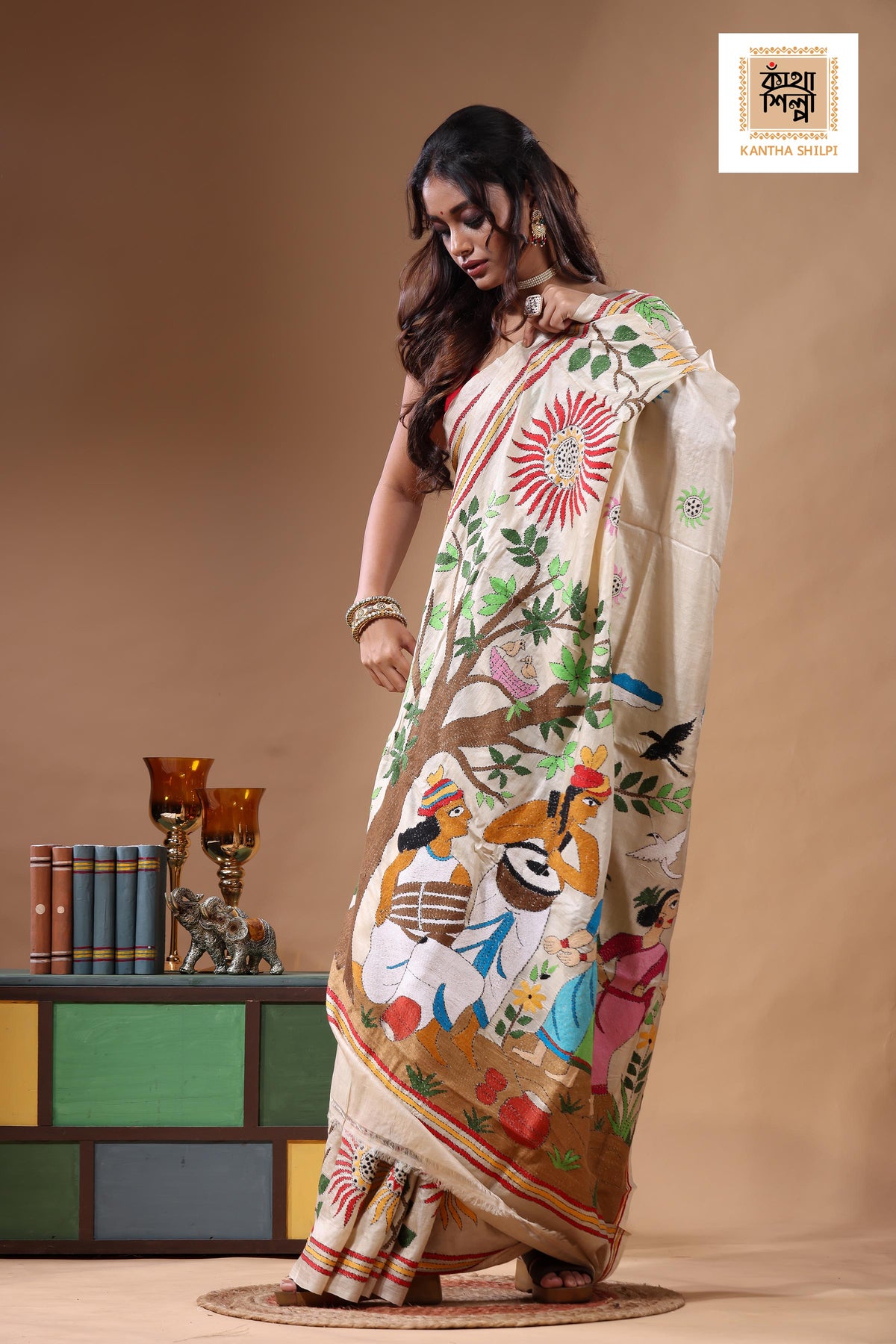 Pure Gachi Tussar Kantha Stitch Saree SN2630818