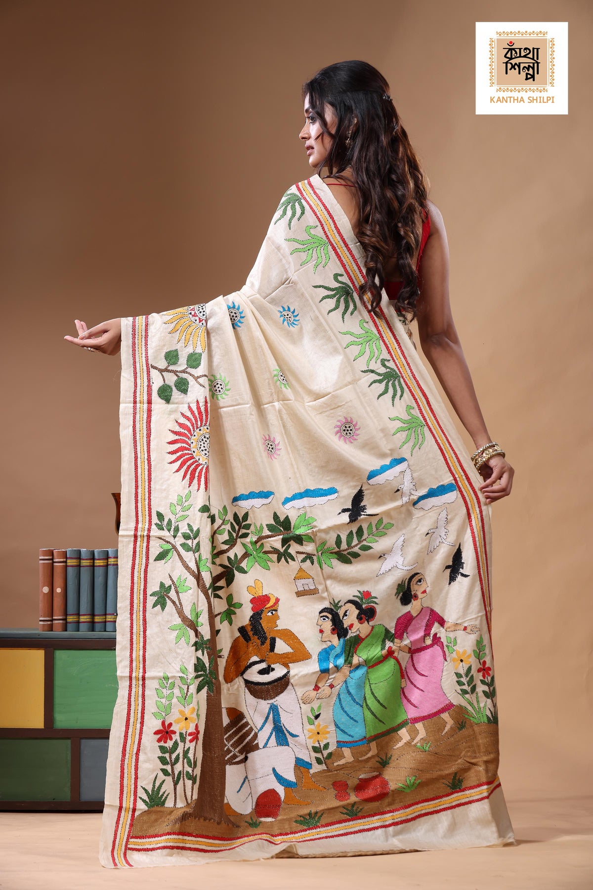 Pure Gachi Tussar Kantha Stitch Saree SN2630818