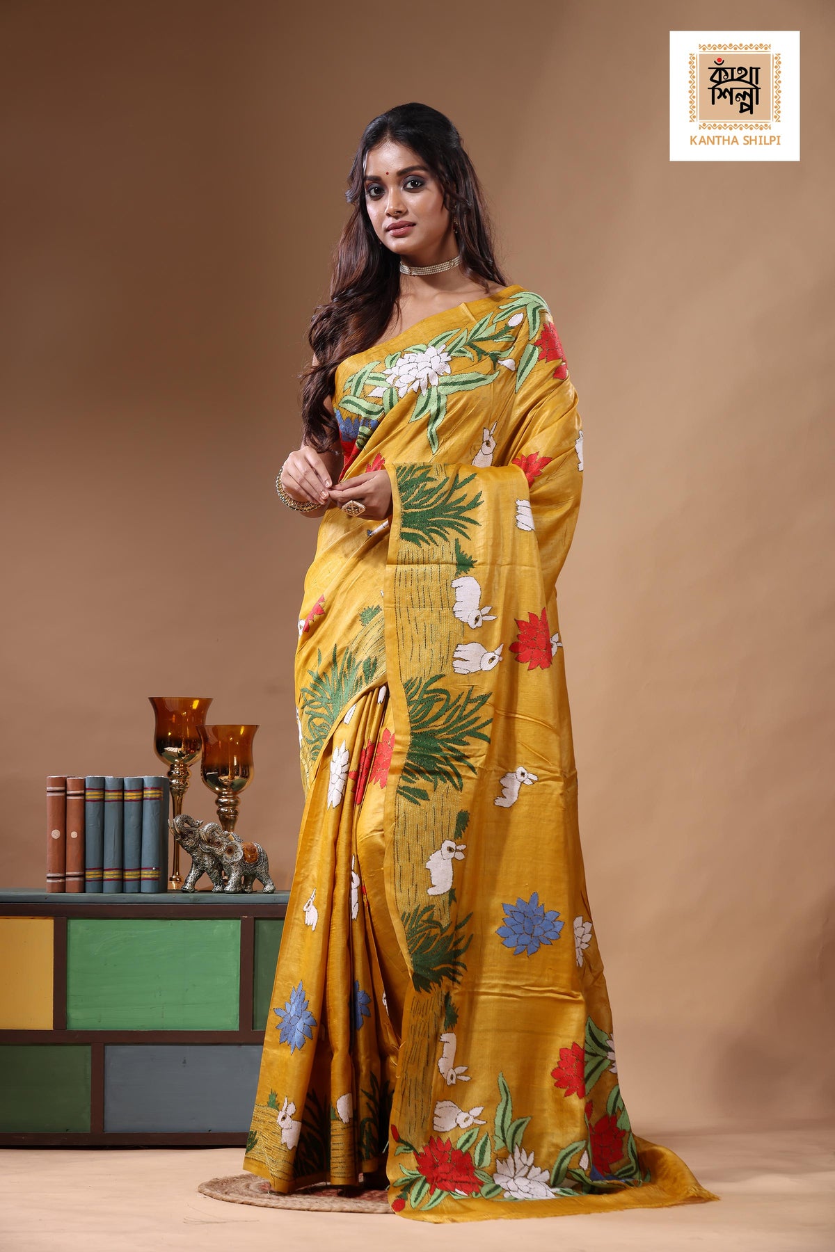 Dye Pure Gachi Tussar Kantha Stitch Saree SN2630824