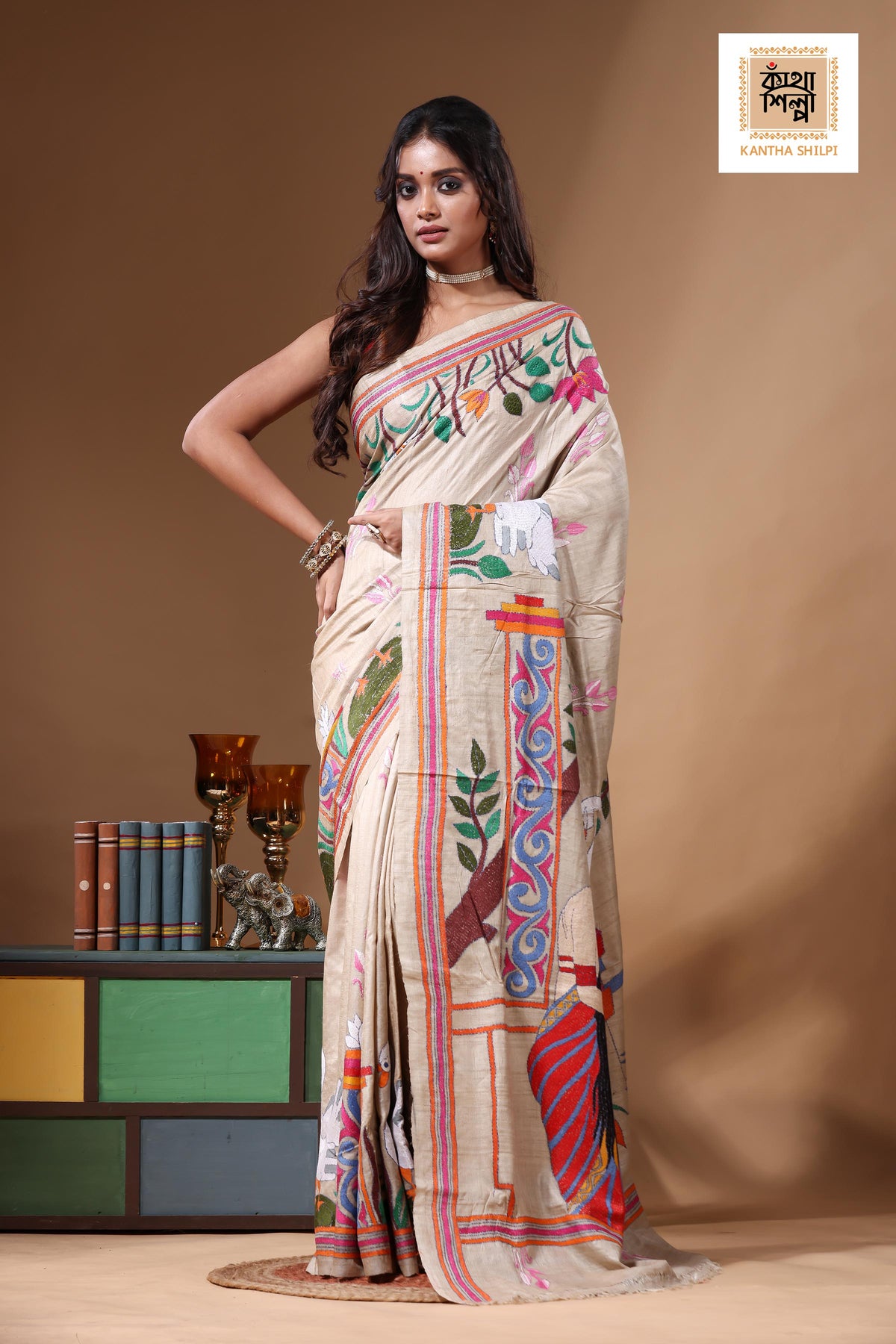 Pure Gachi Tussar Kantha Stitch Saree SN2630860