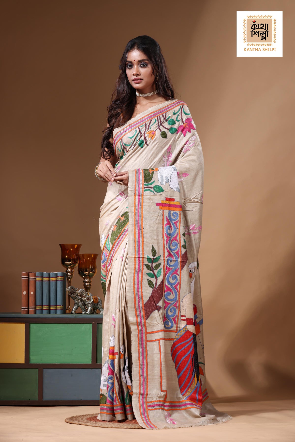Pure Gachi Tussar Kantha Stitch Saree SN2630860