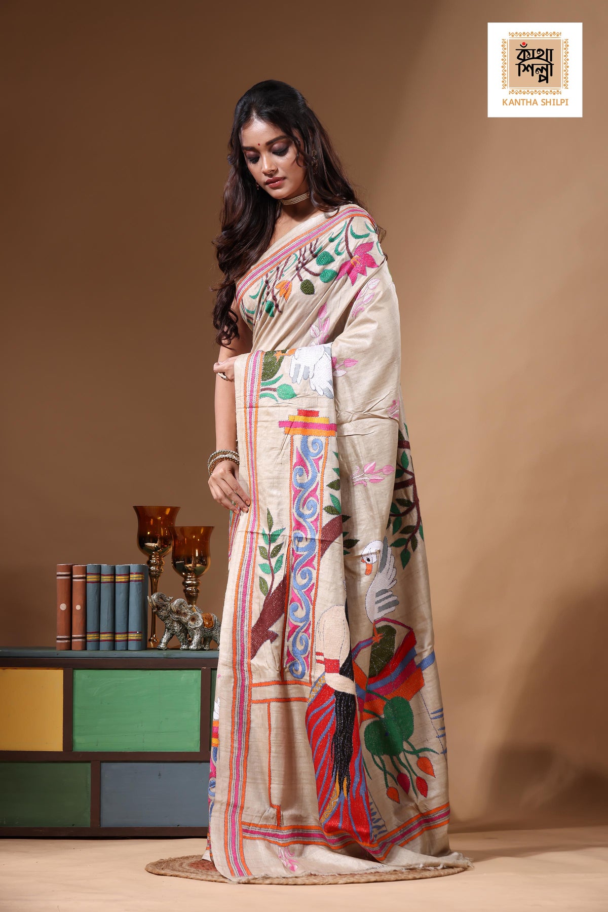 Pure Gachi Tussar Kantha Stitch Saree SN2630860
