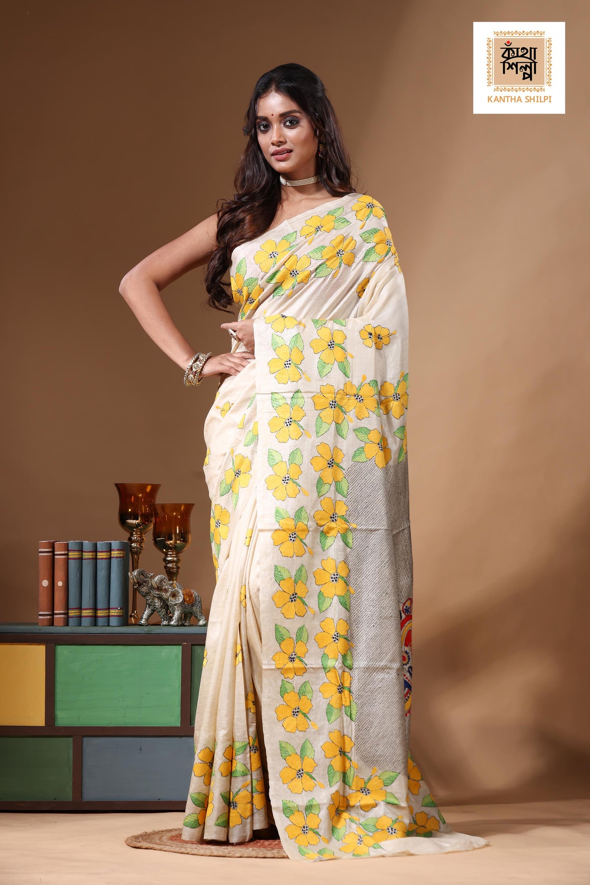 Pure Gachi Tussar Kantha Stitch Saree SN2630866