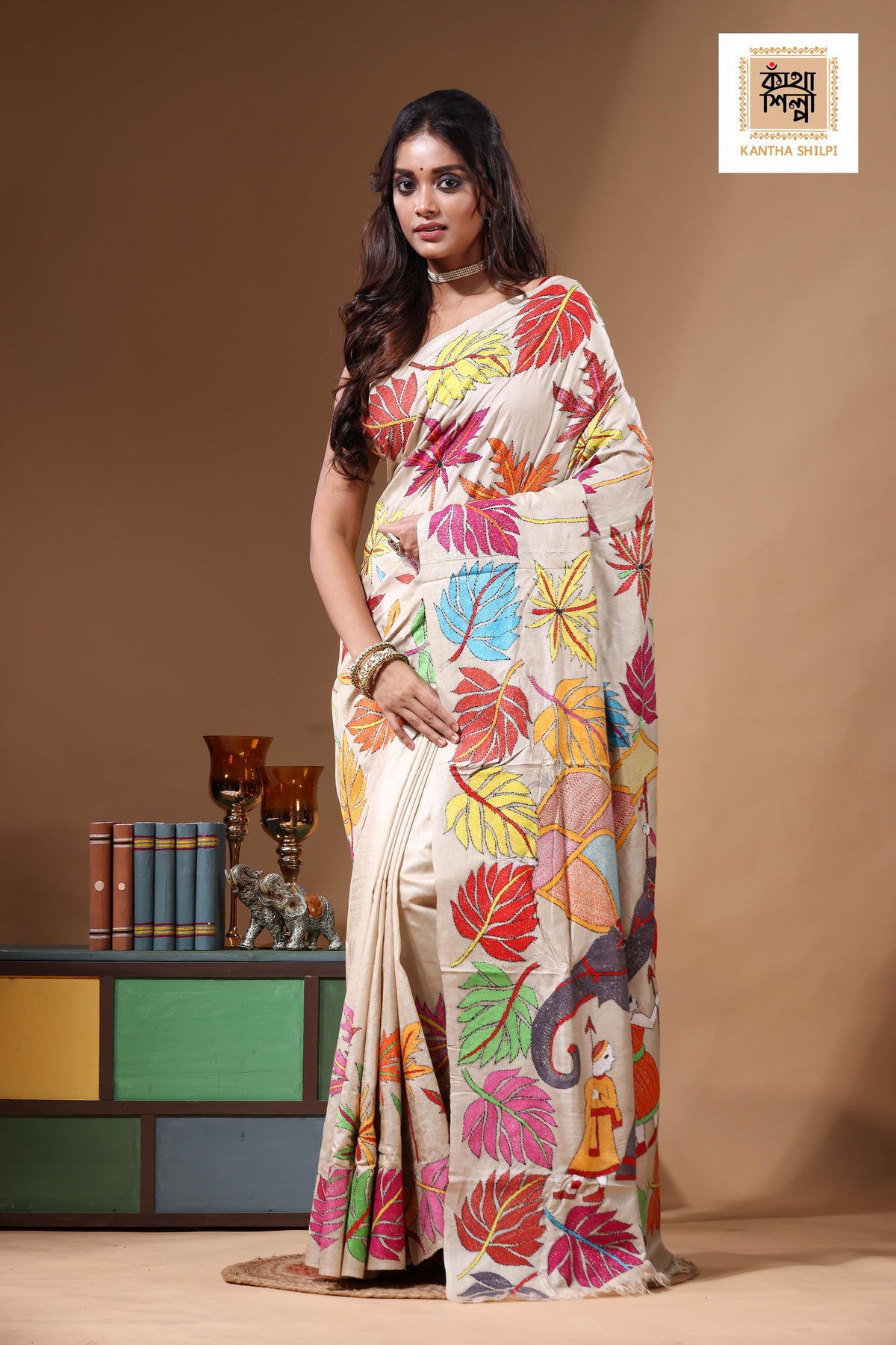 Pure Gachi Tussar Kantha Stitch Saree SN2630872