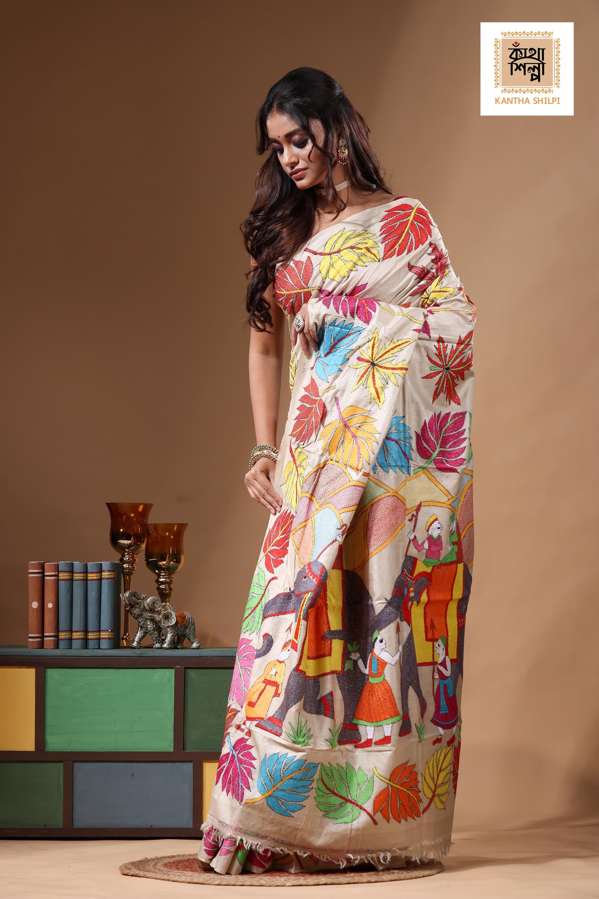 Pure Gachi Tussar Kantha Stitch Saree SN2630872