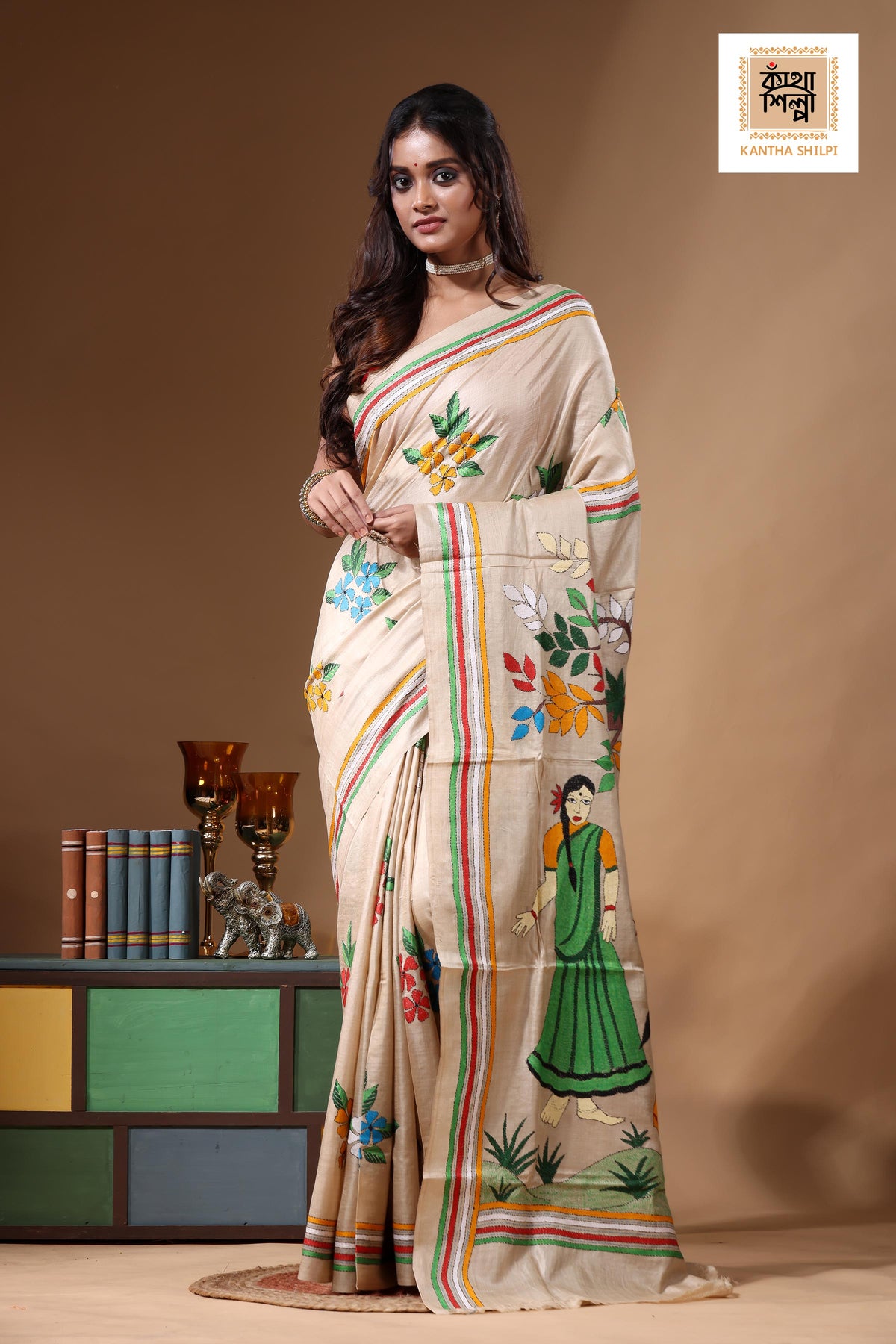Pure Gachi Tussar Kantha Stitch Saree SN2630902