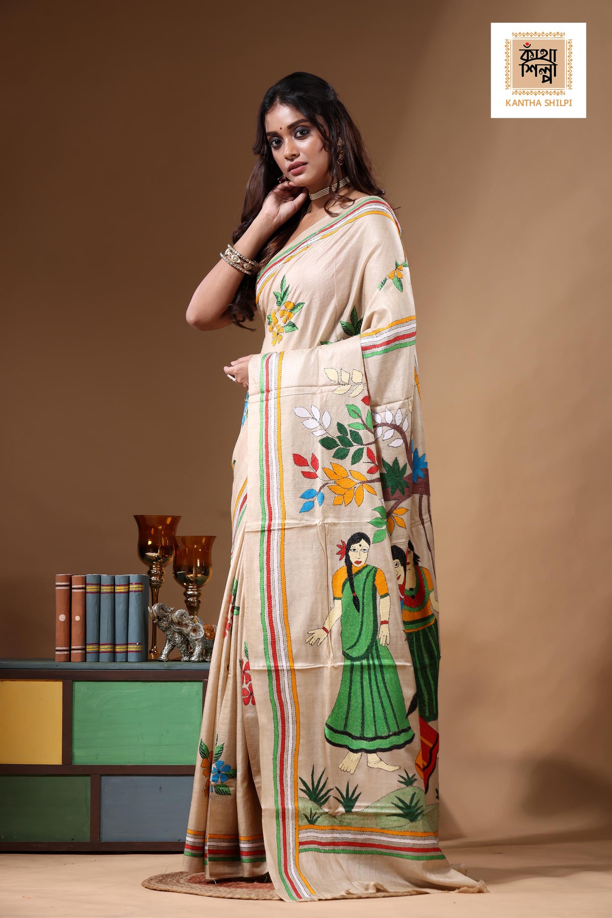 Pure Gachi Tussar Kantha Stitch Saree SN2630902