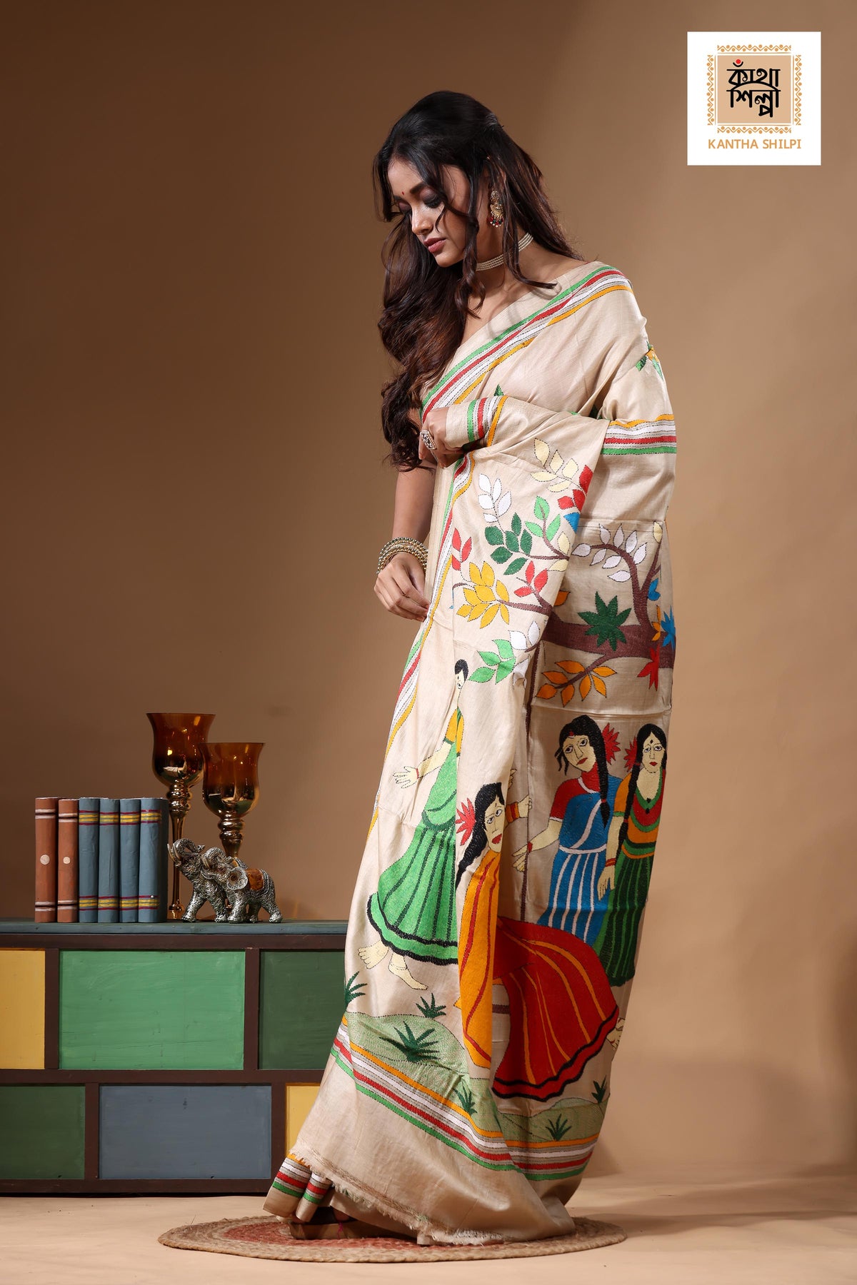 Pure Gachi Tussar Kantha Stitch Saree SN2630902