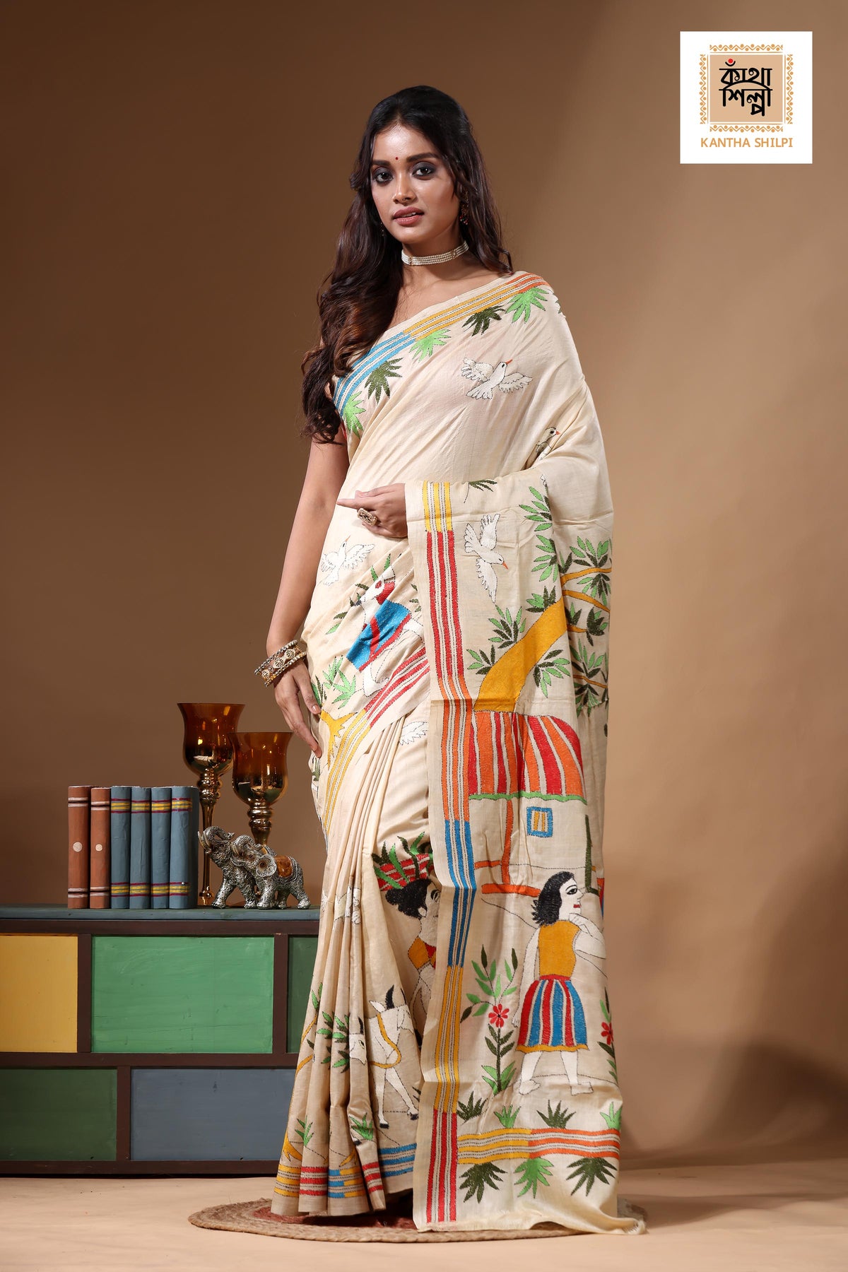 Pure Gachi Tussar Kantha Stitch Saree SN2630908