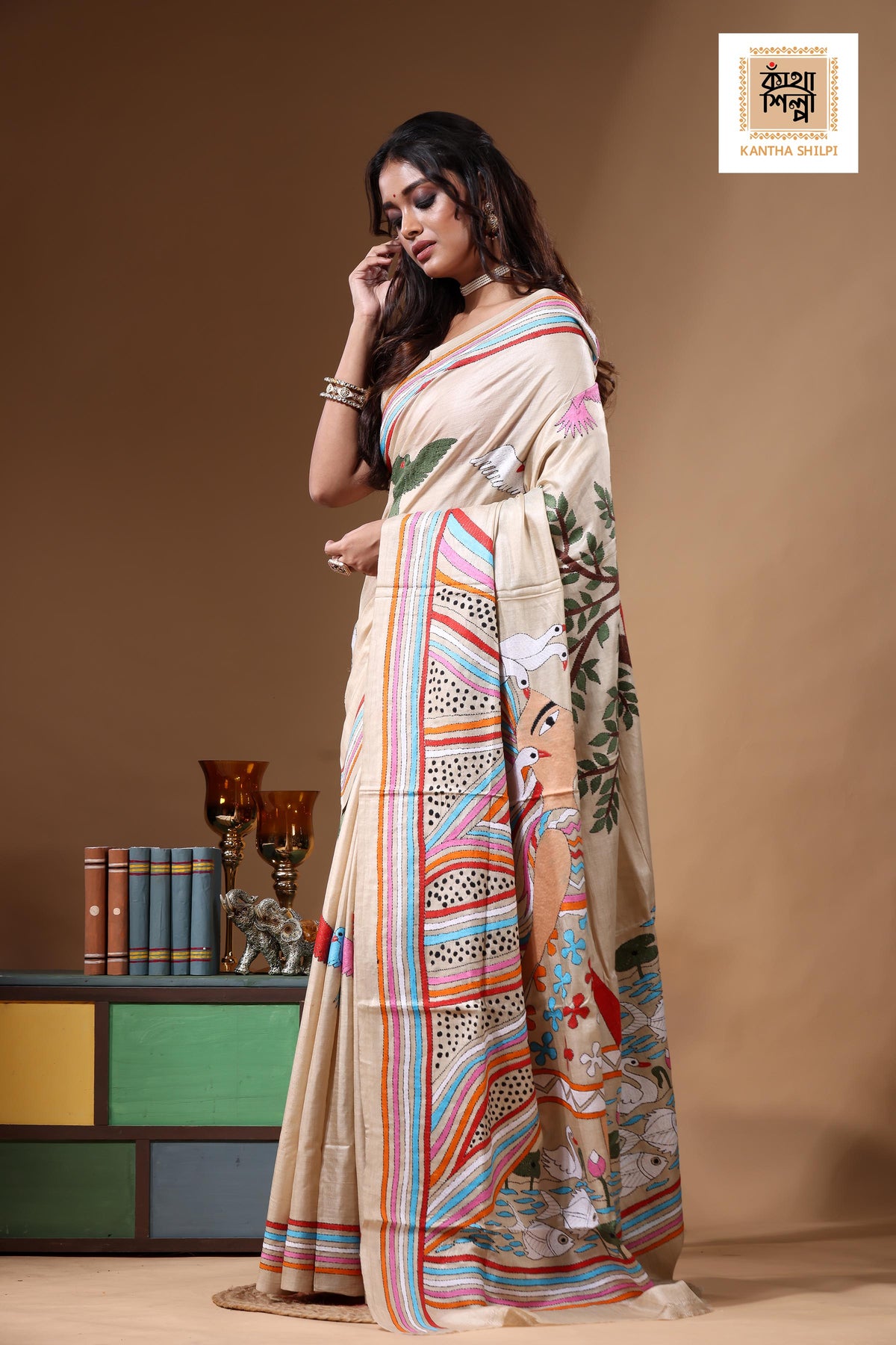 Pure Gachi Tussar Kantha Stitch Saree SN2630914