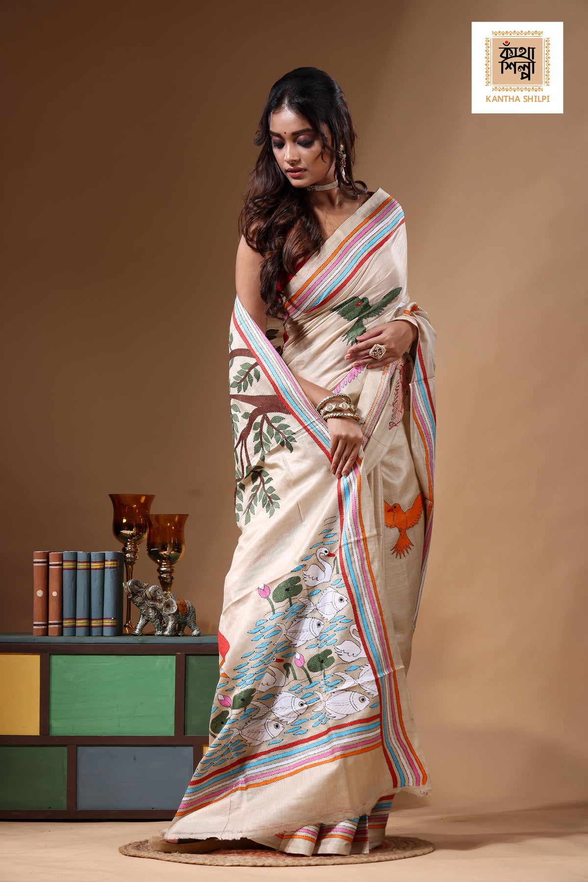 Pure Gachi Tussar Kantha Stitch Saree SN2630914