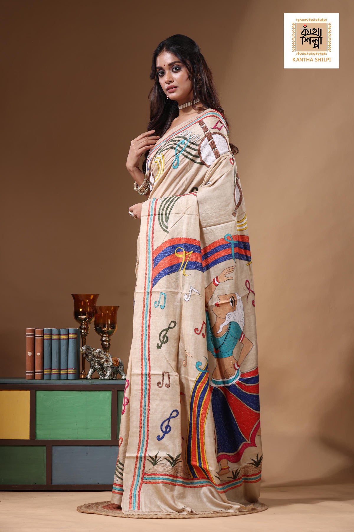 Pure Gachi Tussar Kantha Stitch Saree SN2630926