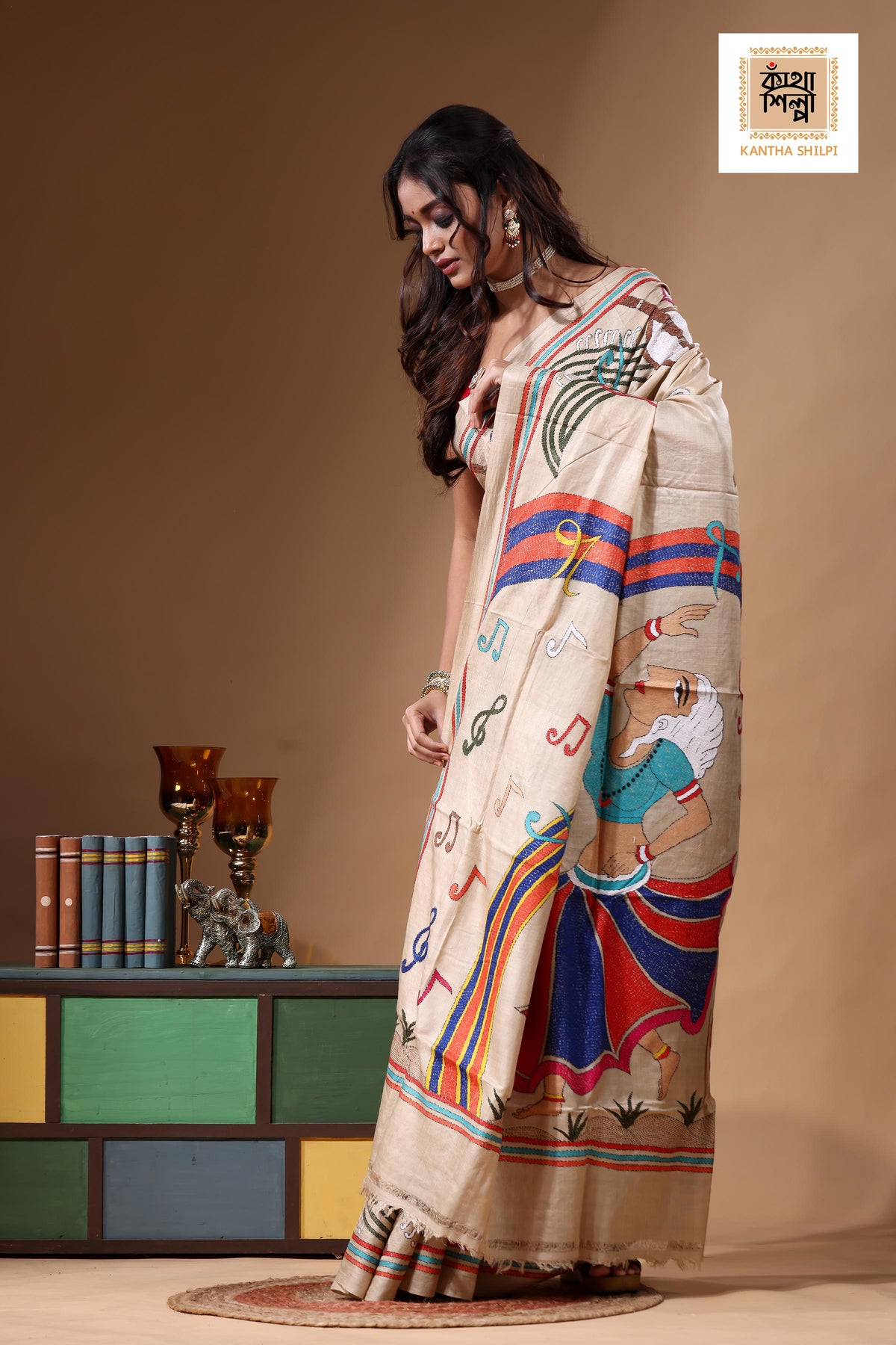 Pure Gachi Tussar Kantha Stitch Saree SN2630926