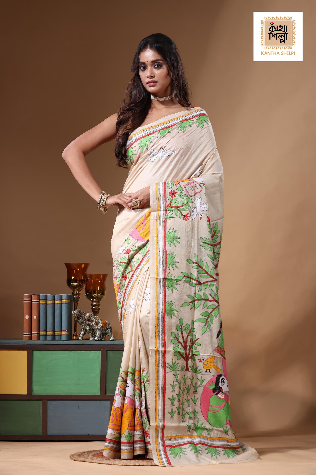 Pure Gachi Tussar Kantha Stitch Saree SN2631085