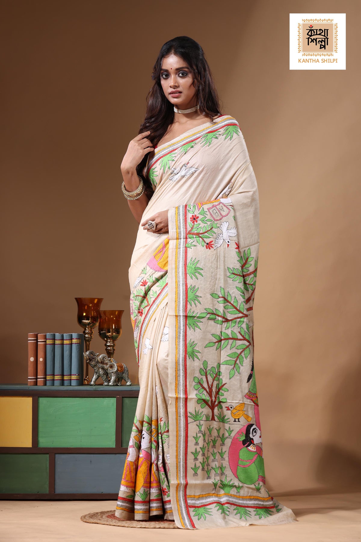 Pure Gachi Tussar Kantha Stitch Saree SN2631085