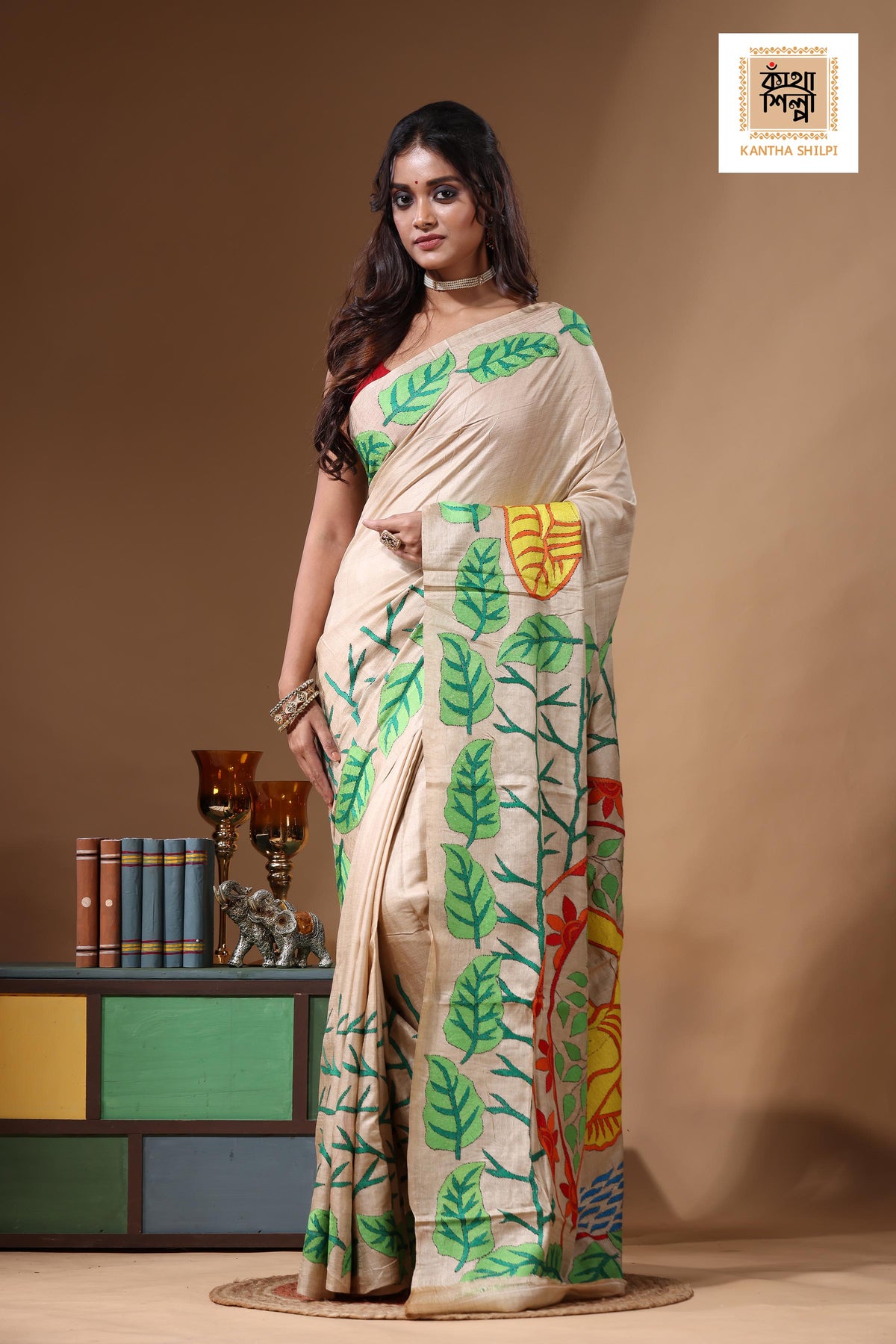 Pure Gachi Tussar Kantha Stitch Saree SN2631091