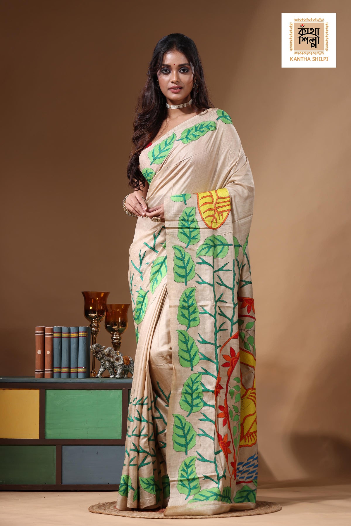 Pure Gachi Tussar Kantha Stitch Saree SN2631091
