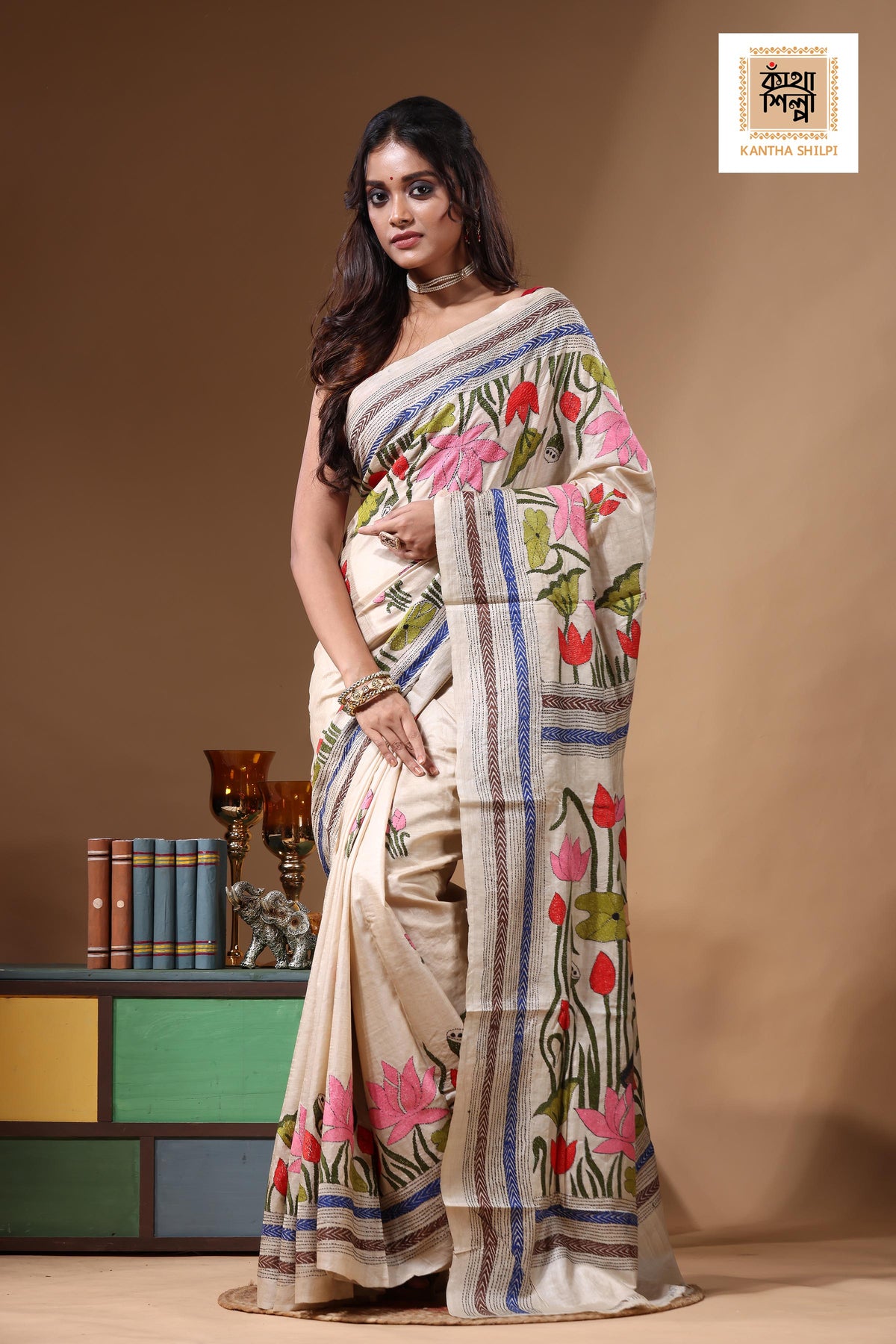 Pure Gachi Tussar Kantha Stitch Saree SN2631097