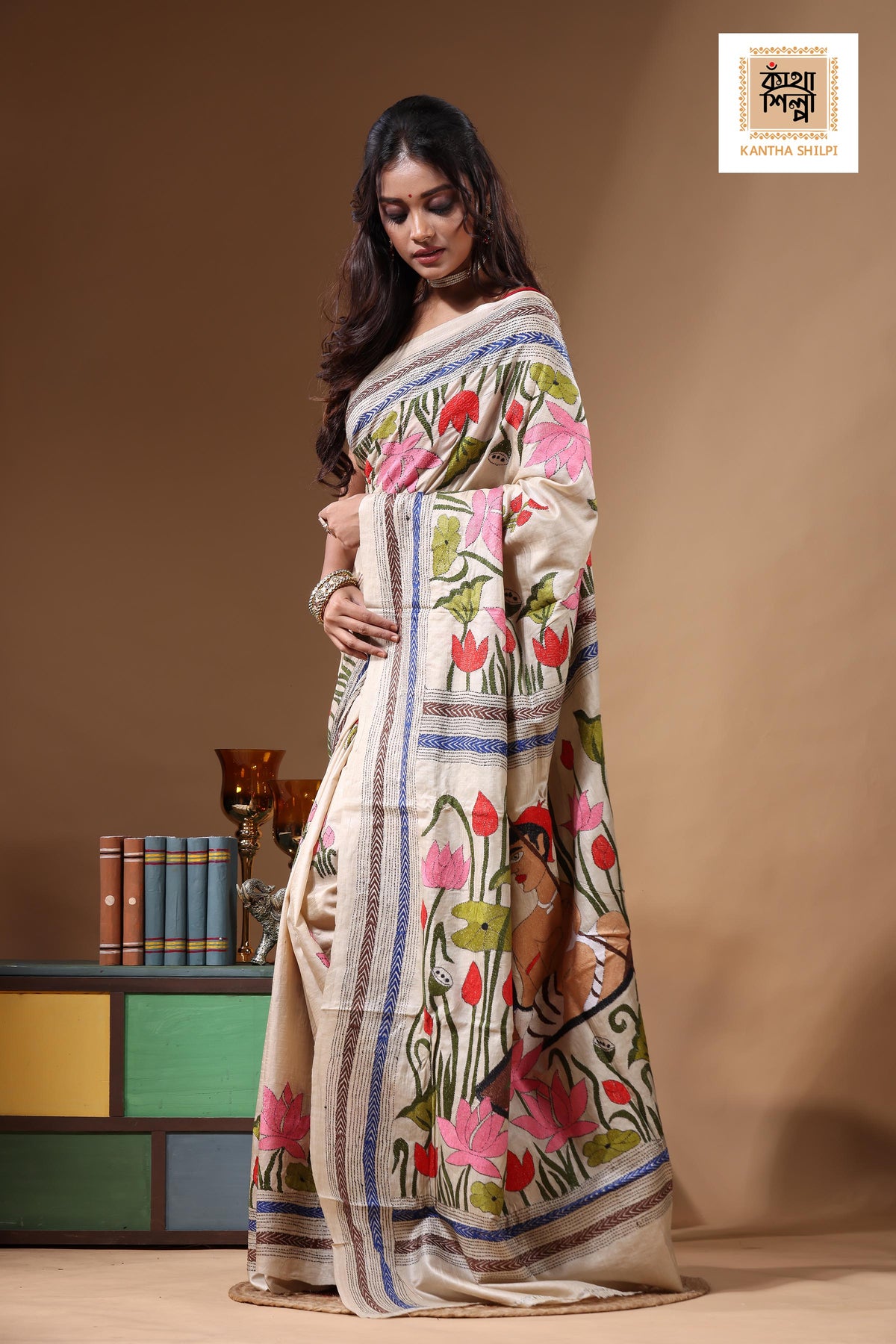 Pure Gachi Tussar Kantha Stitch Saree SN2631097