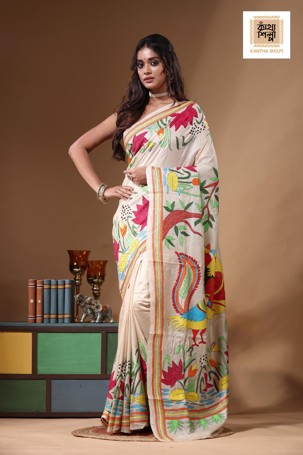 Pure Gachi Tussar Kantha Stitch Saree SN2631128
