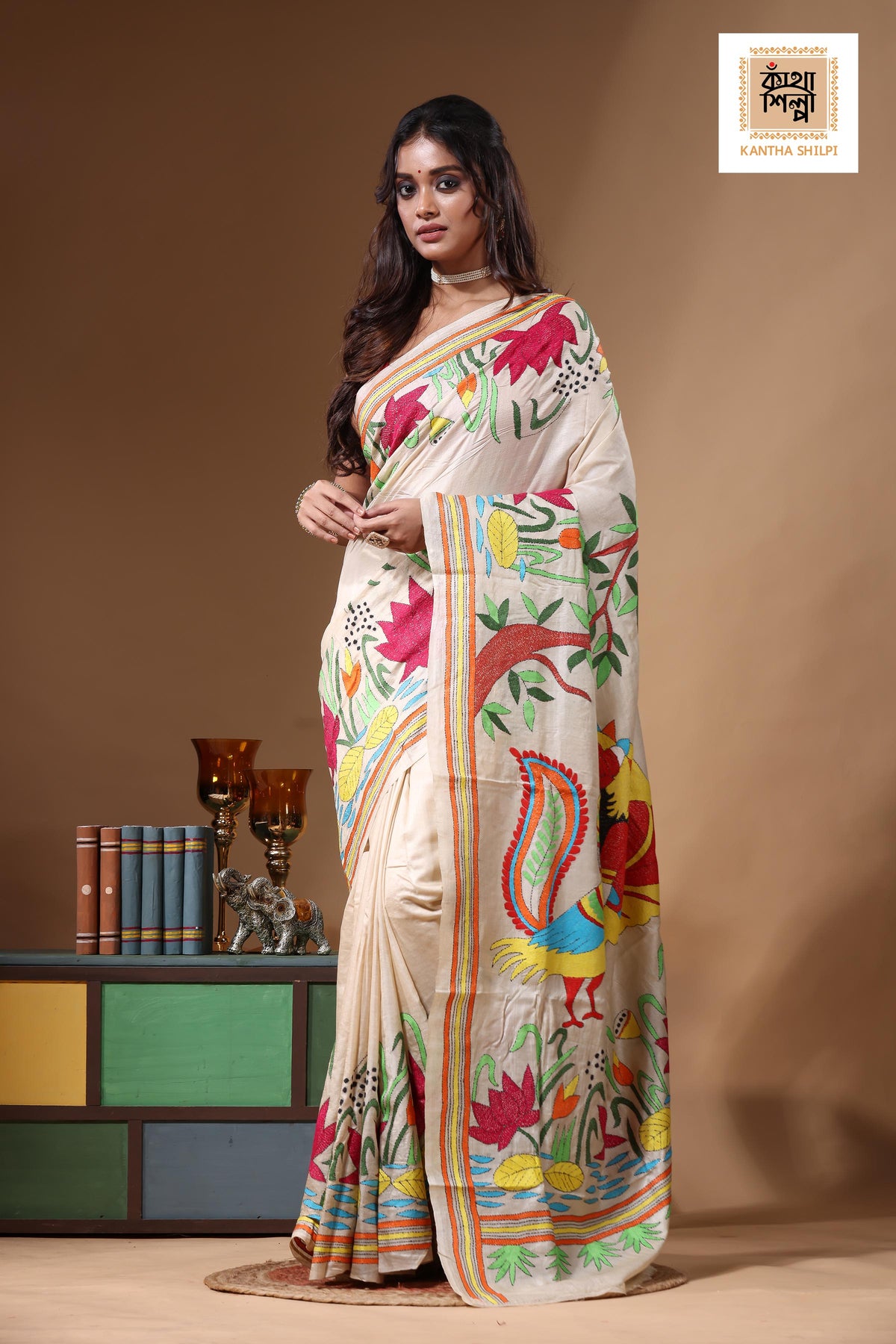 Pure Gachi Tussar Kantha Stitch Saree SN2631128
