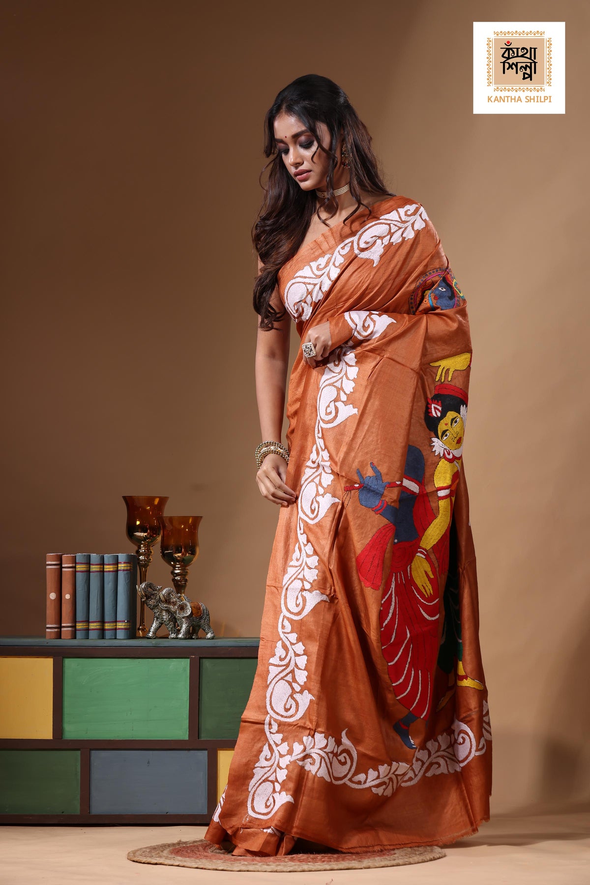 Dye Pure Gachi Tussar Kantha Stitch Saree SN2631134