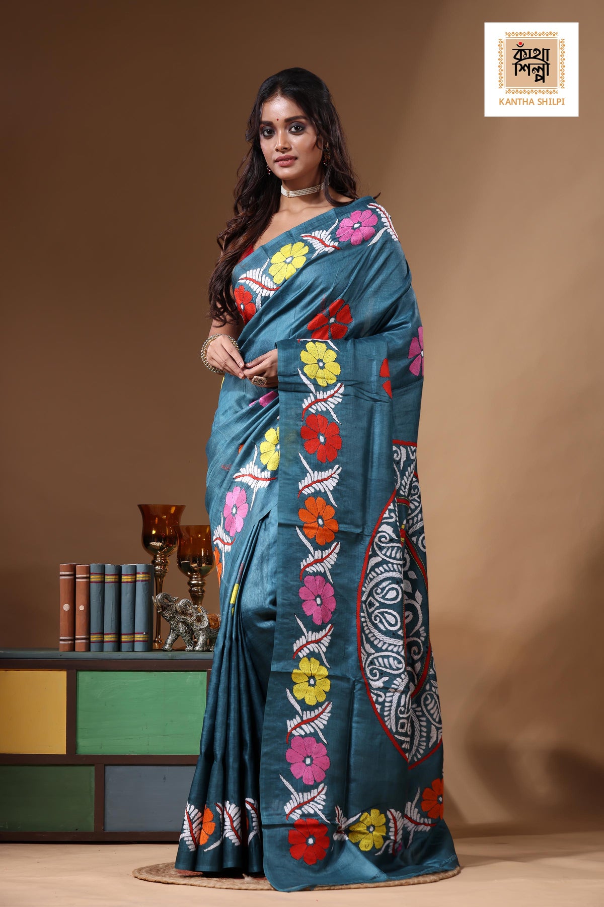 Dye Pure Gachi Tussar Kantha Stitch Saree SN2631189