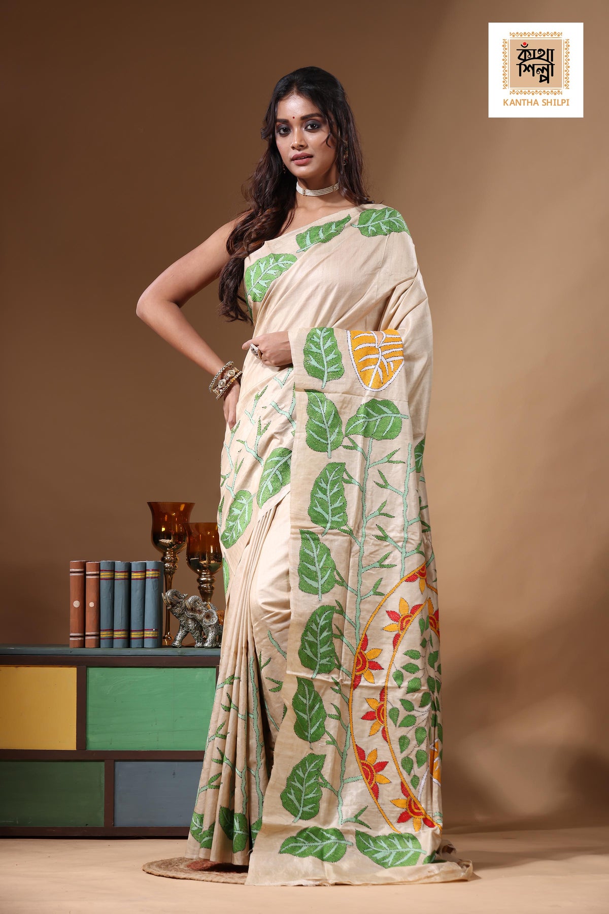Pure Gachi Tussar Kantha Stitch Saree SN2631202