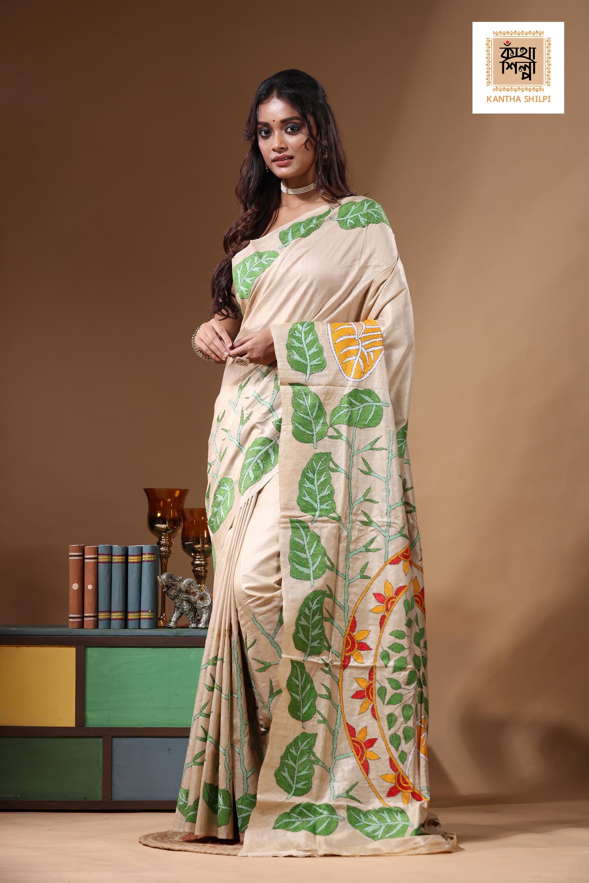 Pure Gachi Tussar Kantha Stitch Saree SN2631202