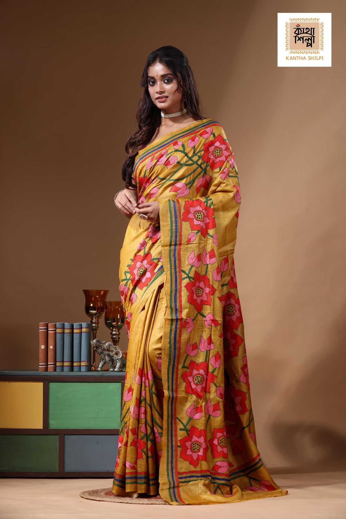 Dye Pure Gachi Tussar Kantha Stitch Saree SN2631208