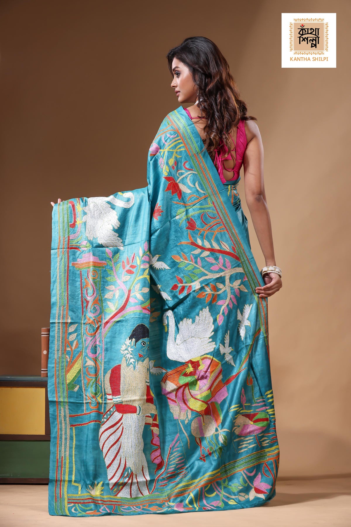 Dye Pure Gachi Tussar Kantha Stitch Saree SN2631233